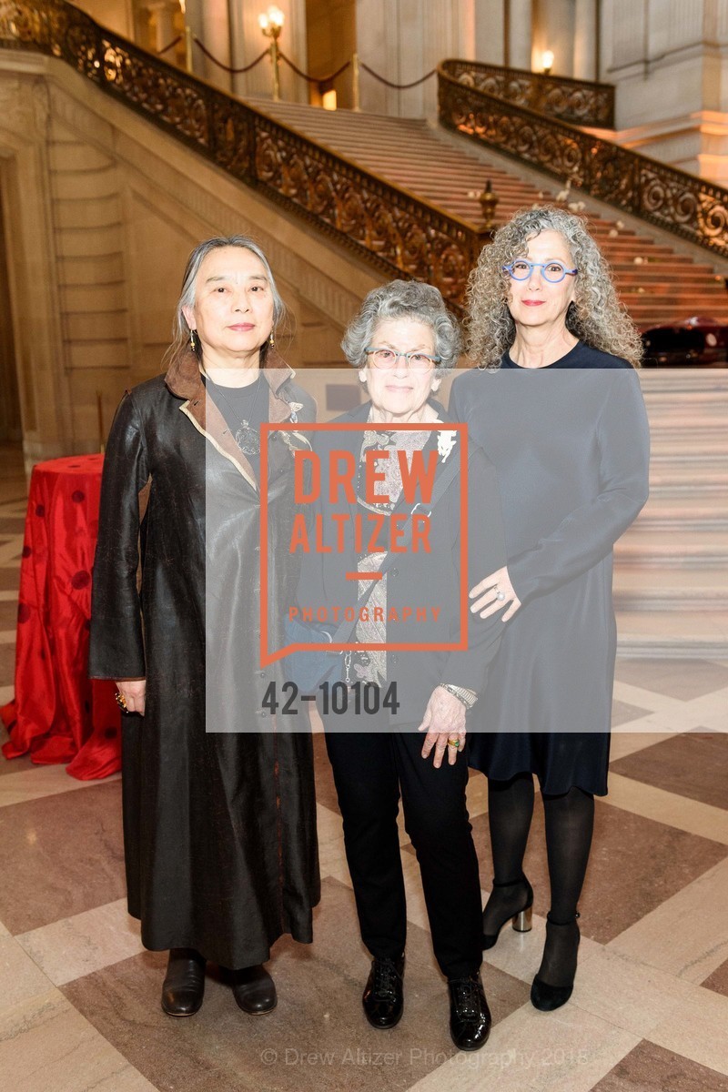 Hung Liu, Rena Bransten, Trish Bransten, ArtCare Awards Benefit 2018 Honoring Yuan Yuan Tan and Rena Bransten, San Francisco City Hall. 1 Dr. Carlton B. Goodlett Place, April 9th, 2018, Photo #42-10104 Hung Liu, Rena Bransten, Trish Bransten, Photo #42-10104