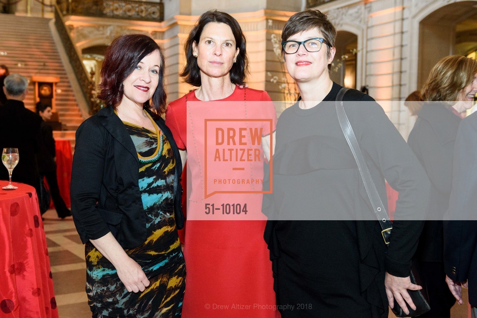 Deborah Cullinan, Dorka Keehn, Lucia San Roman, ArtCare Awards Benefit 2018 Honoring Yuan Yuan Tan and Rena Bransten, San Francisco City Hall. 1 Dr. Carlton B. Goodlett Place, April 9th, 2018, Photo #51-10104 Deborah Cullinan, Dorka Keehn, Lucia San Roman, Photo #51-10104