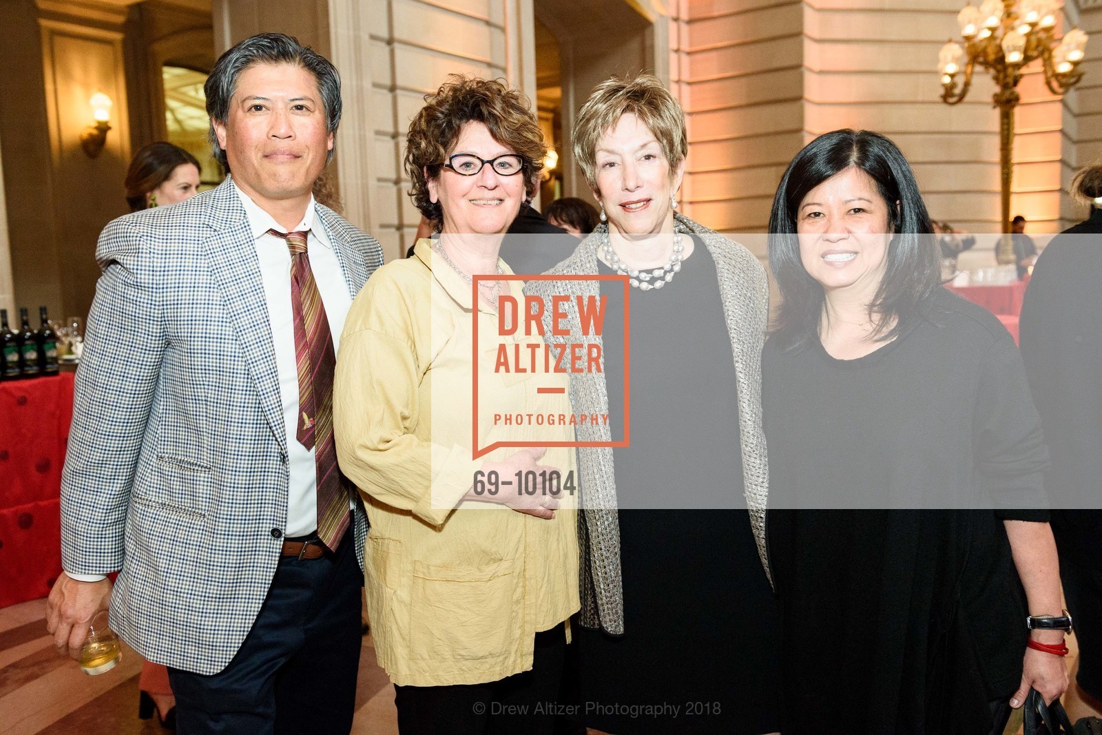 Eric Tao, Marna Clark, Diane Frankel, Joy Ou, ArtCare Awards Benefit 2018 Honoring Yuan Yuan Tan and Rena Bransten, San Francisco City Hall. 1 Dr. Carlton B. Goodlett Place, April 9th, 2018, Photo #69-10104 Eric Tao, Marna Clark, Diane Frankel, Joy Ou, Photo #69-10104