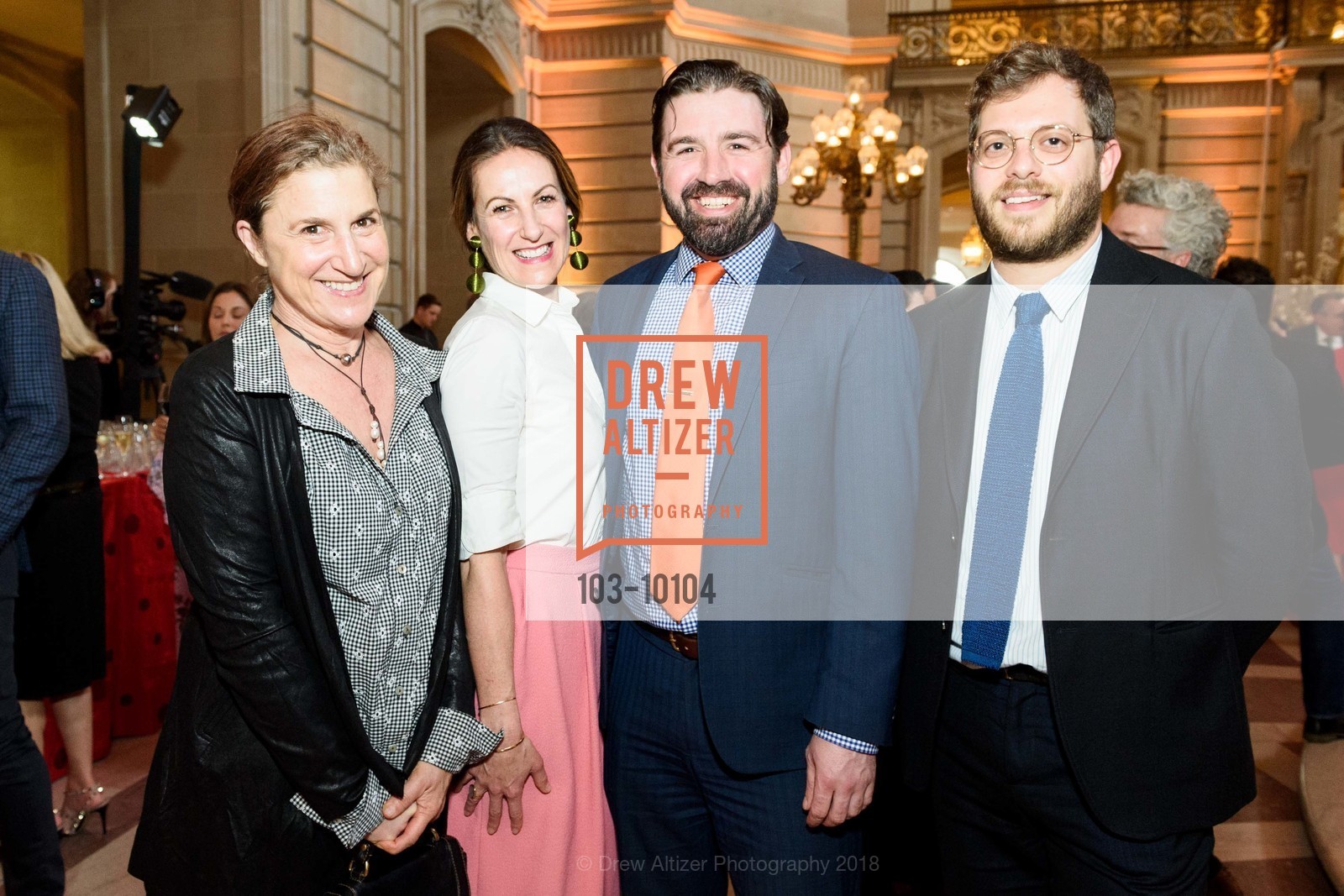 Amanda Weil, Meg Spriggs, Nick Russell, Mario Russo, ArtCare Awards Benefit 2018 Honoring Yuan Yuan Tan and Rena Bransten, San Francisco City Hall. 1 Dr. Carlton B. Goodlett Place, April 9th, 2018, Photo #103-10104 Amanda Weil, Meg Spriggs, Nick Russell, Mario Russo, Photo #103-10104