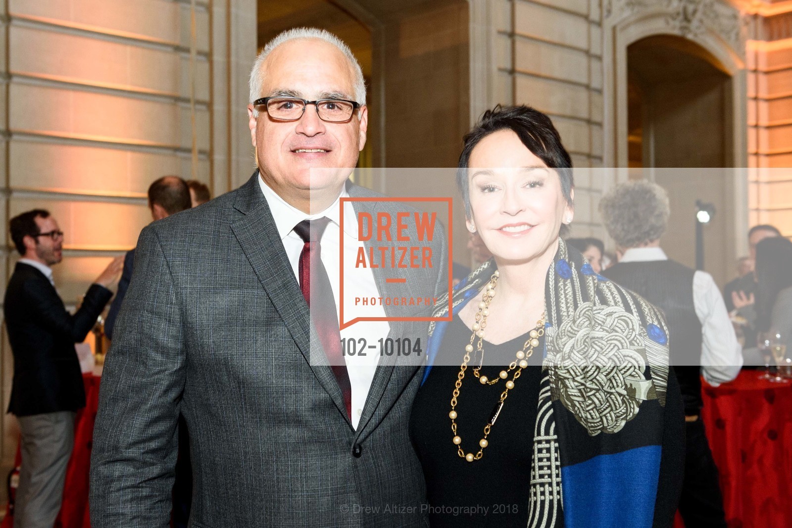Mike Petricca, Elisa Stephens, ArtCare Awards Benefit 2018 Honoring Yuan Yuan Tan and Rena Bransten, San Francisco City Hall. 1 Dr. Carlton B. Goodlett Place, April 9th, 2018, Photo #102-10104 Mike Petricca, Elisa Stephens, Photo #102-10104