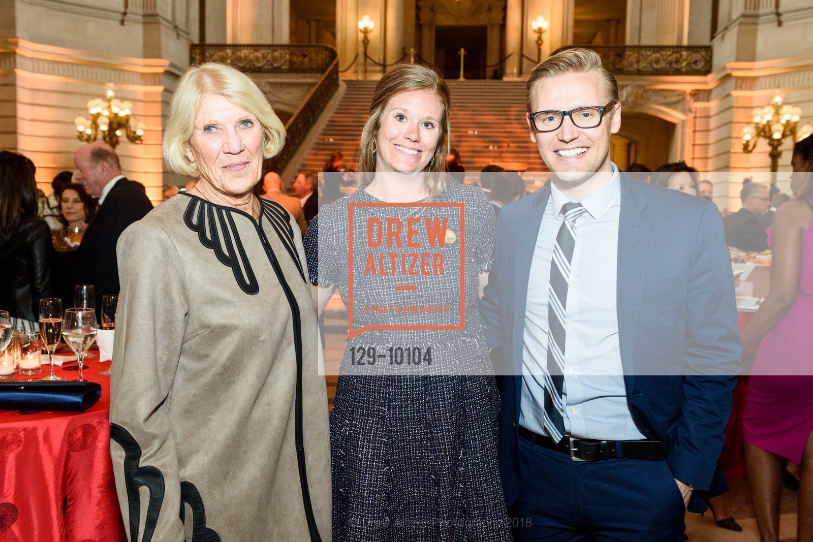 Barbara Johnson, Christina Egkan, Kyle Baker, ArtCare Awards Benefit 2018 Honoring Yuan Yuan Tan and Rena Bransten, San Francisco City Hall. 1 Dr. Carlton B. Goodlett Place, April 9th, 2018, Photo #129-10104 Barbara Johnson, Christina Egkan, Kyle Baker, Photo #129-10104