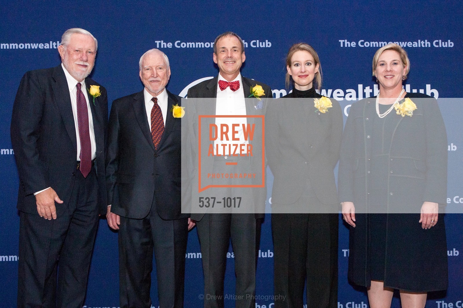 Chuck Geschke, James Hormel, Charles Munger Jr., Elizabeth Holmes, Robyn Denholm, The Distinguished Citizen Award Gala hosted by The Commonwealth Club of California, Merchents Exchange and Julia Morgan Ballroom, Julia Morgan Ballroom, Photo #537-1017 Chuck Geschke, James Hormel, Charles Munger Jr., Elizabeth Holmes, Robyn Denholm, Photo #537-1017
