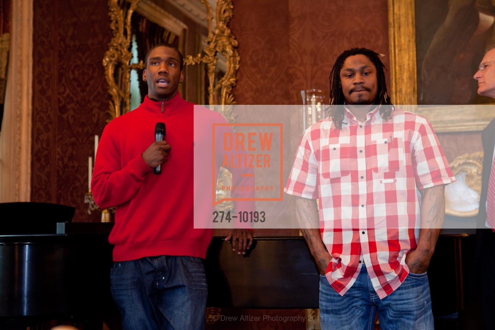 Josh Johnson, Marshawn Terrell Lynch, Gordon and Ann Getty Host the ANNUAL SNUGGLY SOIREE Benefiting the Glogau Teddy Bear Rescue Fund at UCSF Benioff Childrens Hospital, US, March 25th, 2011, Photo #274-10193 Josh Johnson, Marshawn Terrell Lynch, Photo #274-10193