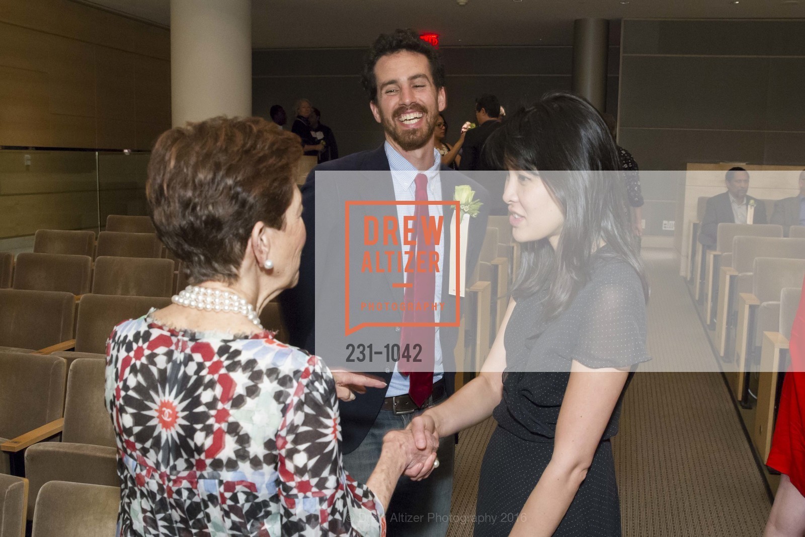 Roselyne Swig, Eli Horowitz, Rachel Khong, 2016 Library Laureates Gala, SF Library. 100 Larkin St, San Francisco, CA 94102, March 18th, 2016, Photo #231-1042 Roselyne Swig, Eli Horowitz, Rachel Khong, Photo #231-1042