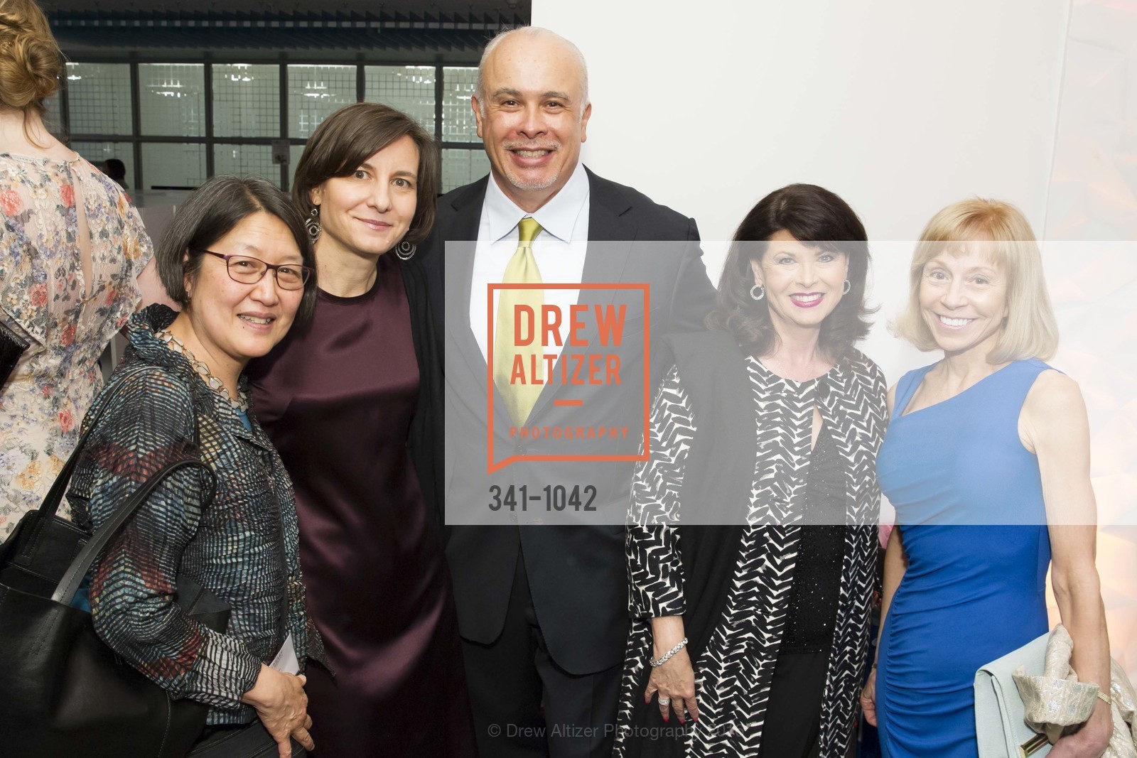 Mikiko Huang, Betsy Klein, Charles Higueras, Teresa Ono, Ladene Diamond, 2016 Library Laureates Gala, SF Library. 100 Larkin St, San Francisco, CA 94102, March 18th, 2016, Photo #341-1042 Mikiko Huang, Betsy Klein, Charles Higueras, Teresa Ono, Ladene Diamond, Photo #341-1042