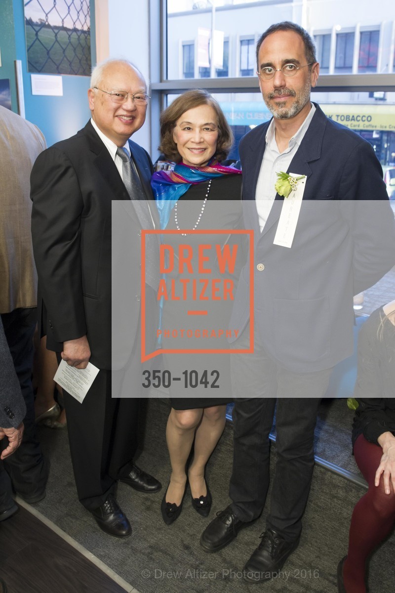 Barry Fong, Victoria Fong, Paul La Farge, 2016 Library Laureates Gala, SF Library. 100 Larkin St, San Francisco, CA 94102, March 18th, 2016, Photo #350-1042 Barry Fong, Victoria Fong, Paul La Farge, Photo #350-1042