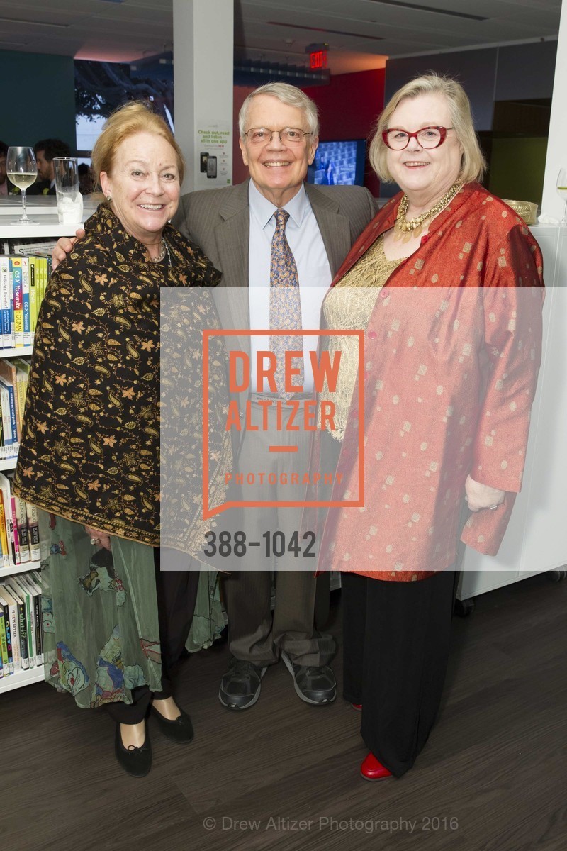 Libby D'Hemery, George Smith, Donna Miller Casey, 2016 Library Laureates Gala, SF Library. 100 Larkin St, San Francisco, CA 94102, March 18th, 2016, Photo #388-1042 Libby D'Hemery, George Smith, Donna Miller Casey, Photo #388-1042