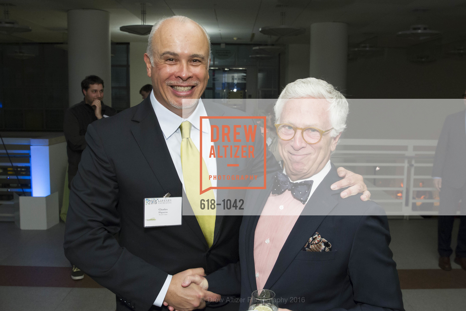 Charles Higueras, John Maccabee, 2016 Library Laureates Gala, SF Library. 100 Larkin St, San Francisco, CA 94102, March 18th, 2016, Photo #618-1042 Charles Higueras, John Maccabee, Photo #618-1042