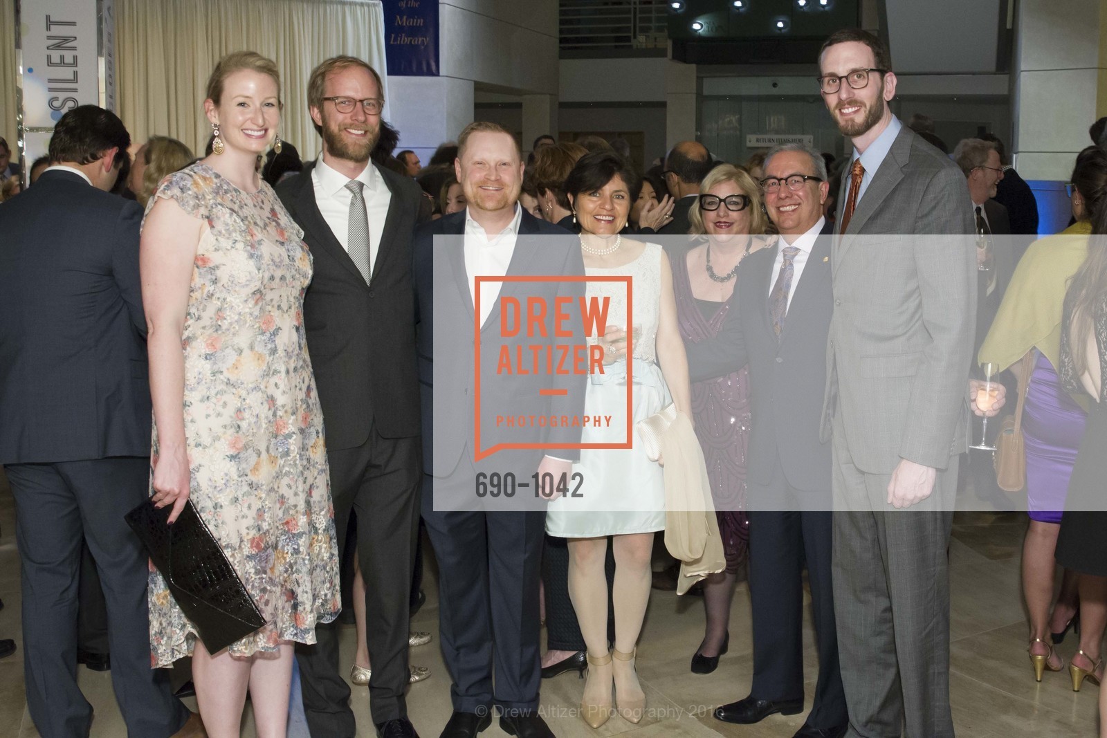 Jessica Taylor, Blake Engel, Reese Isbell, Nancy Herrera, Sue Blackman, City Librarian Luis Herrera, Supervisor Scott Weiner, 2016 Library Laureates Gala, SF Library. 100 Larkin St, San Francisco, CA 94102, March 18th, 2016, Photo #690-1042 Jessica Taylor, Blake Engel, Reese Isbell, Nancy Herrera, Sue Blackman, City Librarian Luis Herrera, Supervisor Scott Weiner, Photo #690-1042