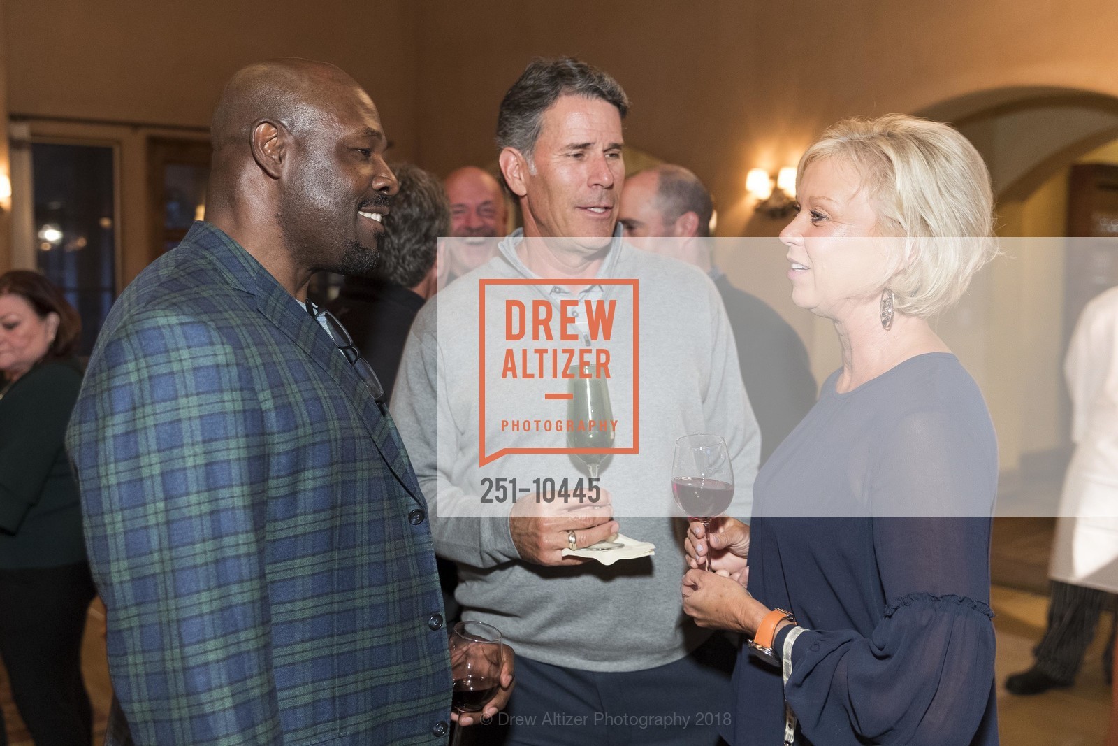 Christian Okoye, Steve Bono, Tina Bono, UCSF Medical Center Celebrity Golf Classic Pre-Tournament Reception, Mayacama, April 16th, 2018, Photo #251-10445 Christian Okoye, Steve Bono, Tina Bono, Photo #251-10445