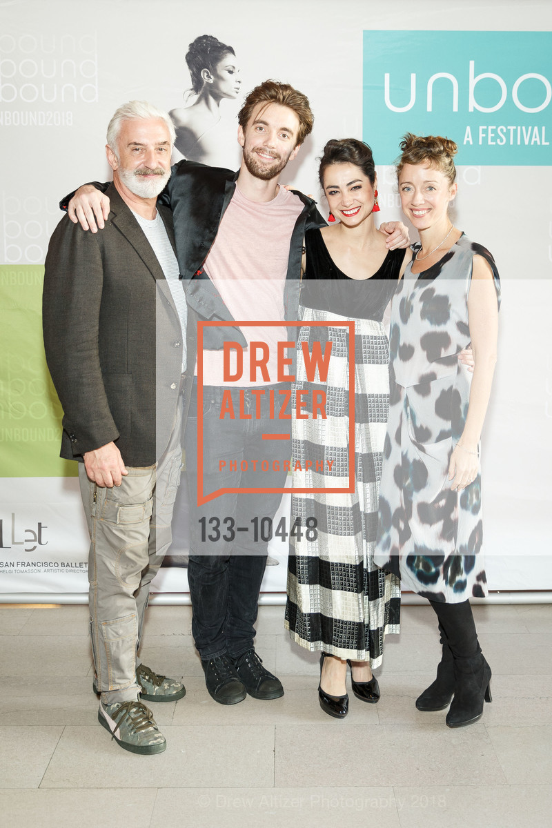 Patrick Kinmonth, Ulrik Birkkjaer, Mathilde Froustey, Cathy Marston, SF Ballet's Stage Dinner 2018 - Unbound: A Festival of New Works, War Memorial Opera House. 301 Van Ness, April 16th, 2018, Photo #133-10448 Patrick Kinmonth, Ulrik Birkkjaer, Mathilde Froustey, Cathy Marston, Photo #133-10448