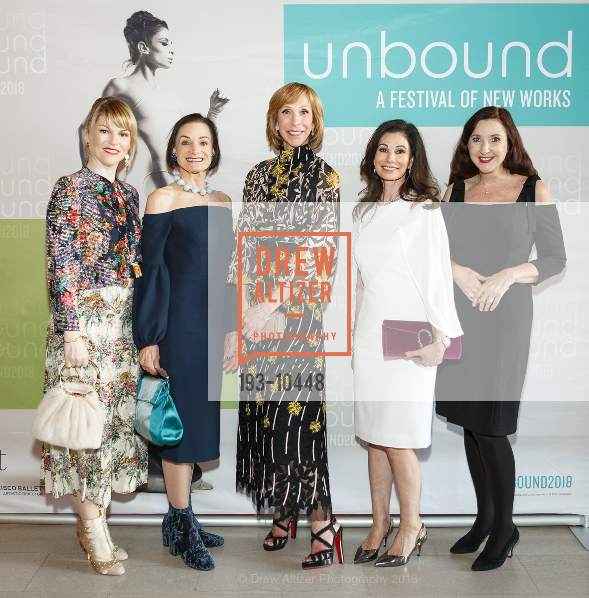 Tiffany Lockridge, Kristen Avansino, Nancy Kukacka, Elaine Kartalis, Laura Clifford, SF Ballet's Stage Dinner 2018 - Unbound: A Festival of New Works, War Memorial Opera House. 301 Van Ness, April 16th, 2018, Photo #193-10448 Tiffany Lockridge, Kristen Avansino, Nancy Kukacka, Elaine Kartalis, Laura Clifford, Photo #193-10448