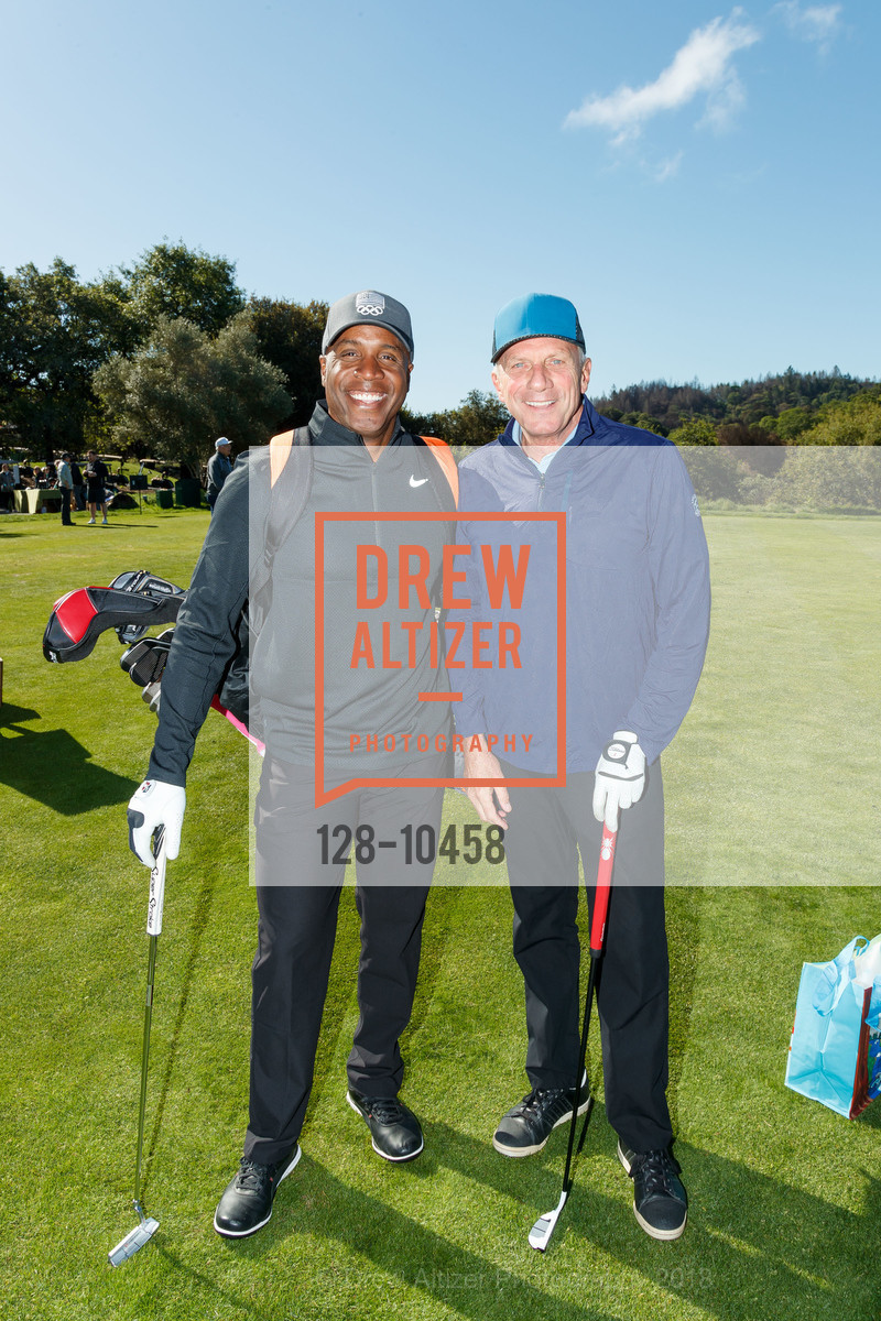 Barry Bonds, Joe Montana, UCSF Medical Center Celebrity Golf Classic at Mayacama, Mayacama Golf Club. 1240 Mayacama Club Drive, April 17th, 2018, Photo #128-10458 Barry Bonds, Joe Montana, Photo #128-10458