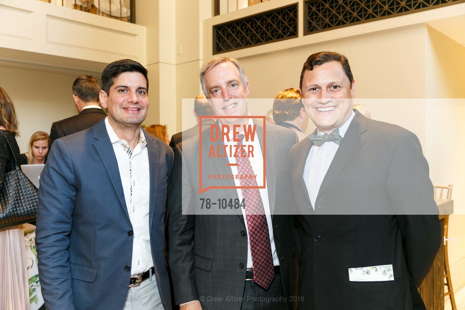 Gino Robalino, Doug Hendrickson, Mark Zafra, 52nd Annual Edgewood Fair Gala 2018, Bently Reserve. 301 Battery Street, April 26th, 2018, Photo #78-10484 Gino Robalino, Doug Hendrickson, Mark Zafra, Photo #78-10484
