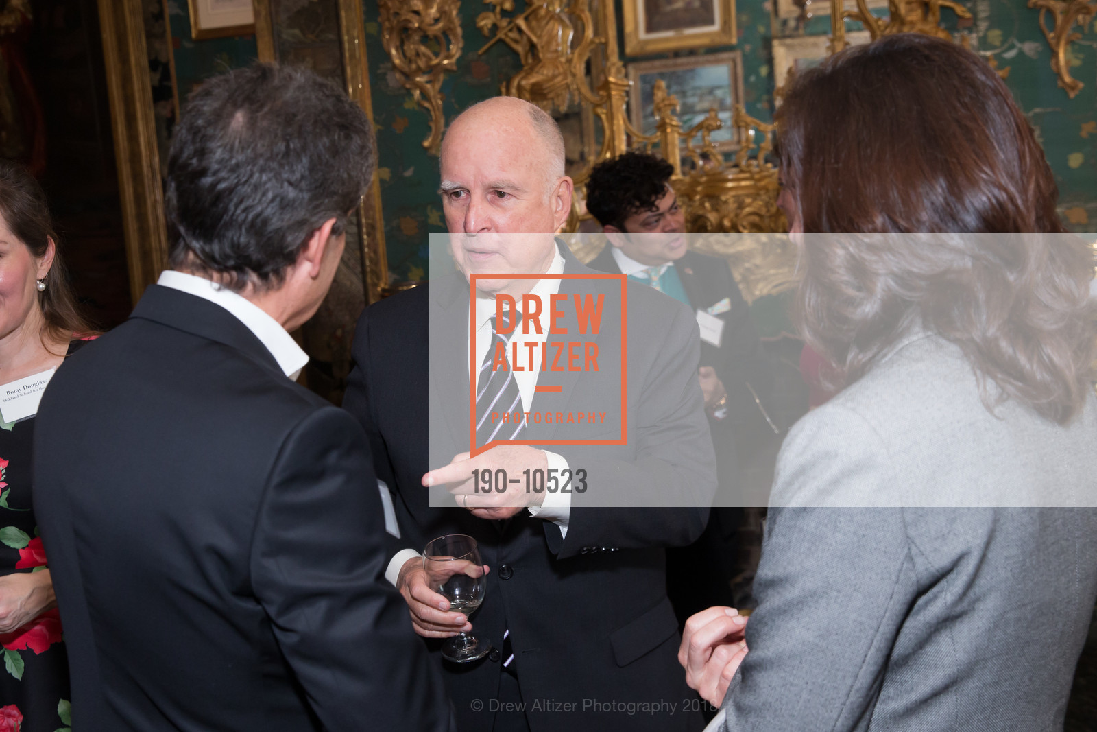 Jerry Brown, Gordon and Ann Getty Host Oakland School for the Arts, Private Residence, April 26th, 2018, Photo #190-10523 Jerry Brown, Photo #190-10523
