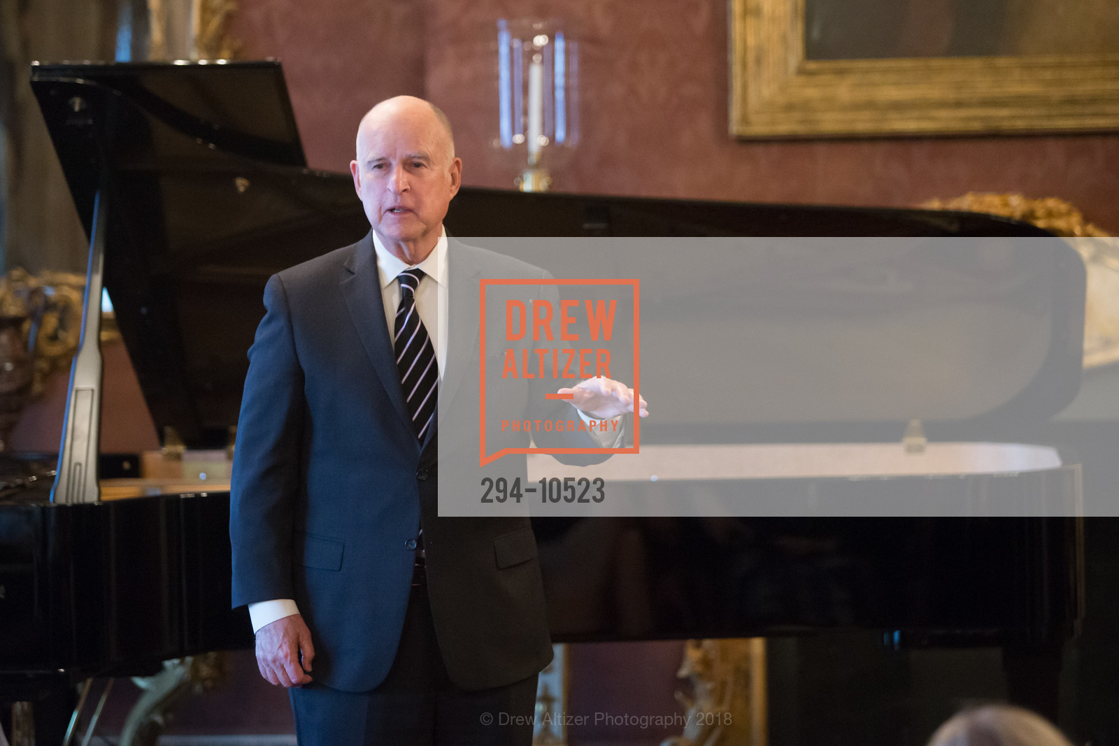 Jerry Brown, Gordon and Ann Getty Host Oakland School for the Arts, Private Residence, April 26th, 2018, Photo #294-10523 Jerry Brown, Photo #294-10523