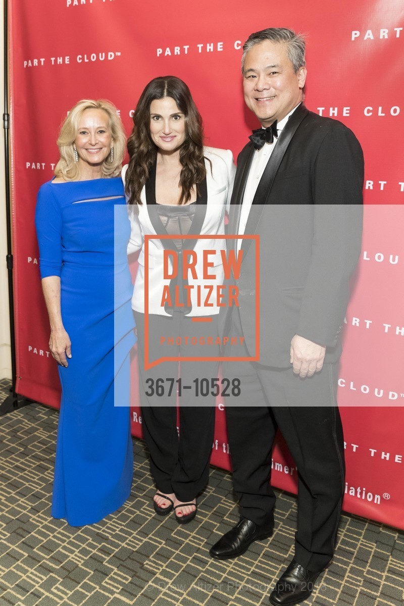 Debbie Robbins, Idina Menzel, Dwight Chen, Part the Cloud Gala Benefiting Alzheimer's Association 2018, Rosewood Hotel. 2825 Sand Hill Road, April 28th, 2018, Photo #3671-10528 Debbie Robbins, Idina Menzel, Dwight Chen, Photo #3671-10528