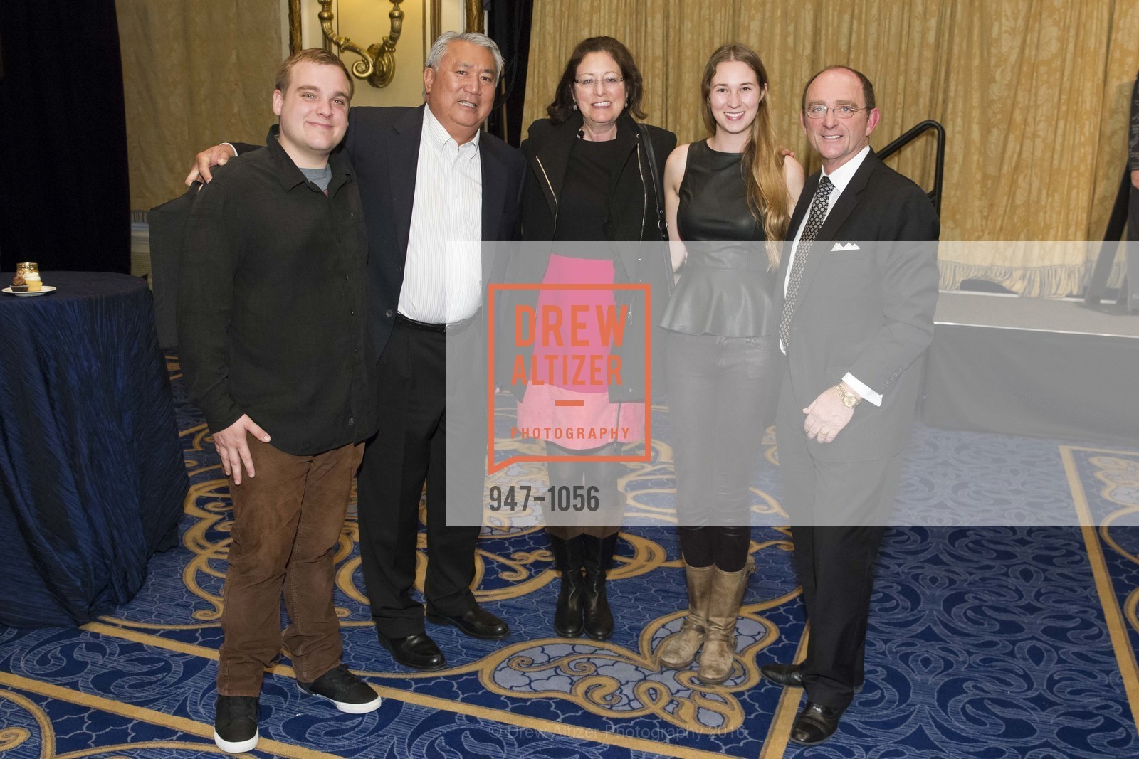 Austin Klein, Burgess Chan, Peggy Chan, Jessica Ryan, Tom Klein, A Farewell Toast to Tom Klein, Fairmont San Francisco, Venetian Room. 950 Mason St, March 22nd, 2016, Photo #947-1056 Austin Klein, Burgess Chan, Peggy Chan, Jessica Ryan, Tom Klein, Photo #947-1056