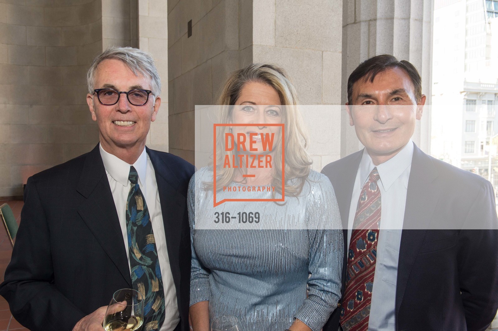 Barry Schubert, Anne Farrow, John Inson, ArtCare Benefit Celebrating the Mayor’s Art Award and the ArtCare Lifetime Achievement Award, Green Room, War Memorial Building, Green Room, War Memorial Building, March 29th, 2016, Photo #316-1069 Barry Schubert, Anne Farrow, John Inson, Photo #316-1069