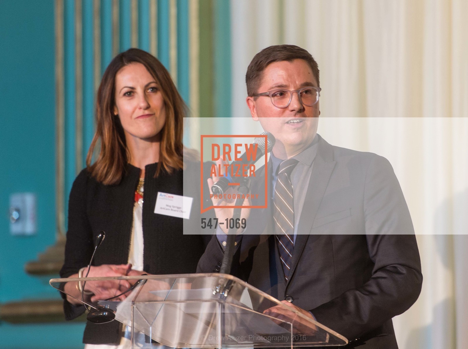 Meg Spriggs, Tom DeCaigny, ArtCare Benefit Celebrating the Mayor’s Art Award and the ArtCare Lifetime Achievement Award, Green Room, War Memorial Building, Green Room, War Memorial Building, March 29th, 2016, Photo #547-1069 Meg Spriggs, Tom DeCaigny, Photo #547-1069