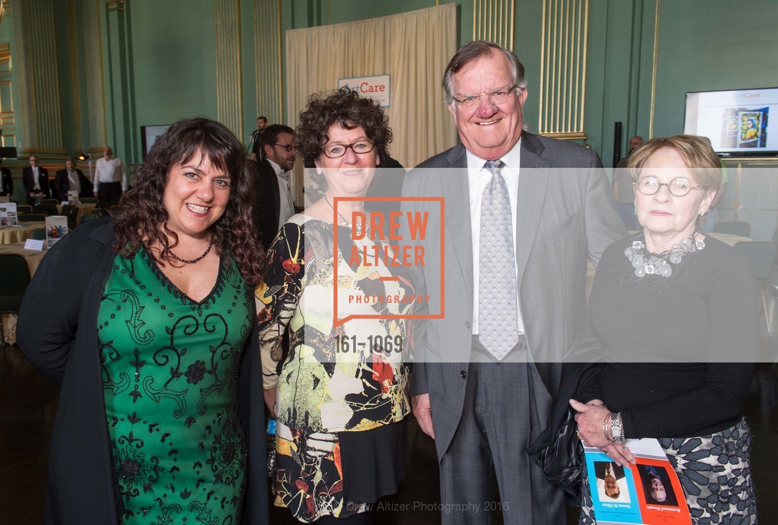 Rachelle Axel, Marna Clark, Steven Oliver, Nancy Oliver, ArtCare Benefit Celebrating the Mayor’s Art Award and the ArtCare Lifetime Achievement Award, Green Room, War Memorial Building, Green Room, War Memorial Building, March 29th, 2016, Photo #161-1069 Rachelle Axel, Marna Clark, Steven Oliver, Nancy Oliver, Photo #161-1069