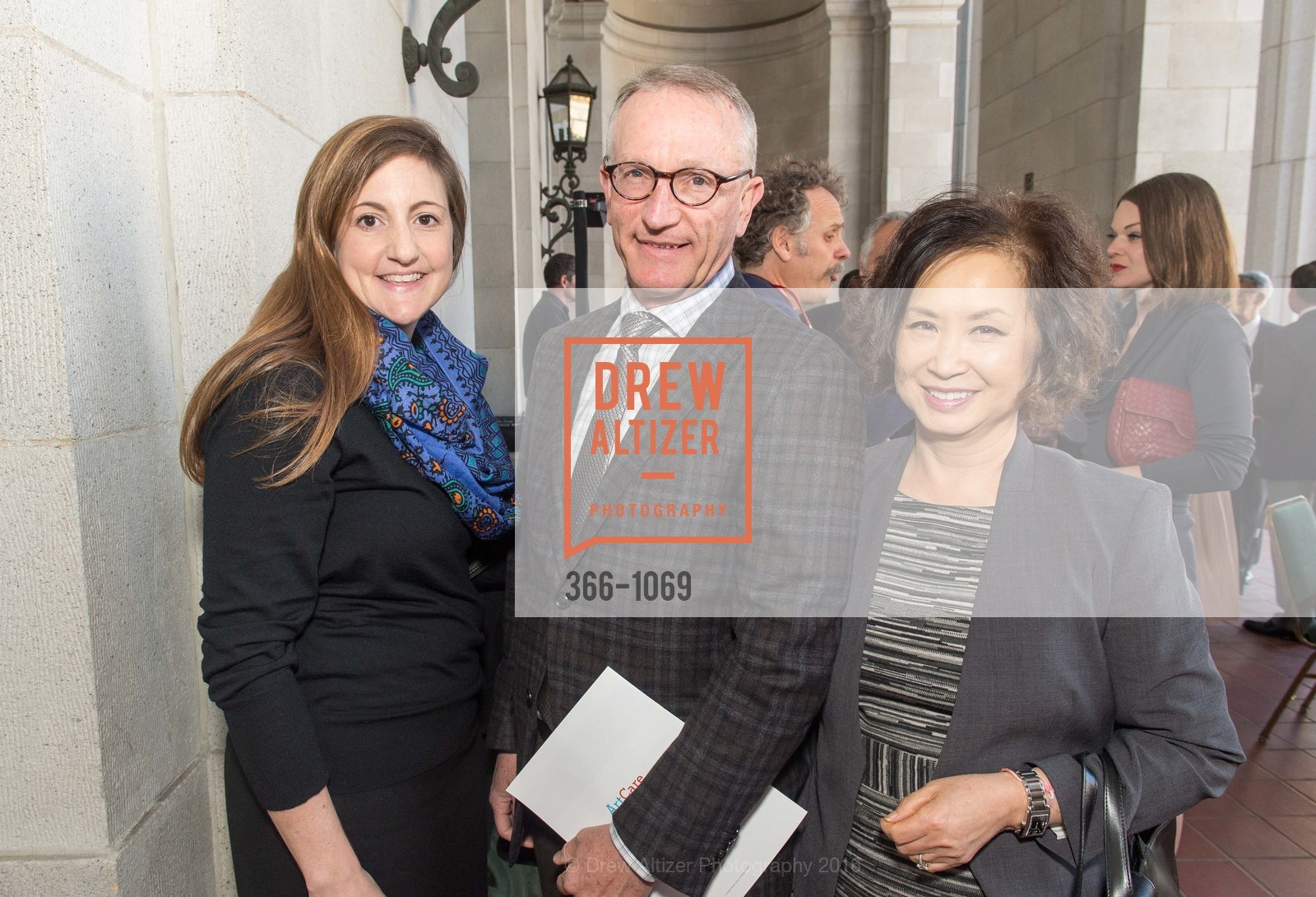 Lyles McBratney, David Wesser, Mikyong Wesser, ArtCare Benefit Celebrating the Mayor’s Art Award and the ArtCare Lifetime Achievement Award, Green Room, War Memorial Building, Green Room, War Memorial Building, March 29th, 2016, Photo #366-1069 Lyles McBratney, David Wesser, Mikyong Wesser, Photo #366-1069