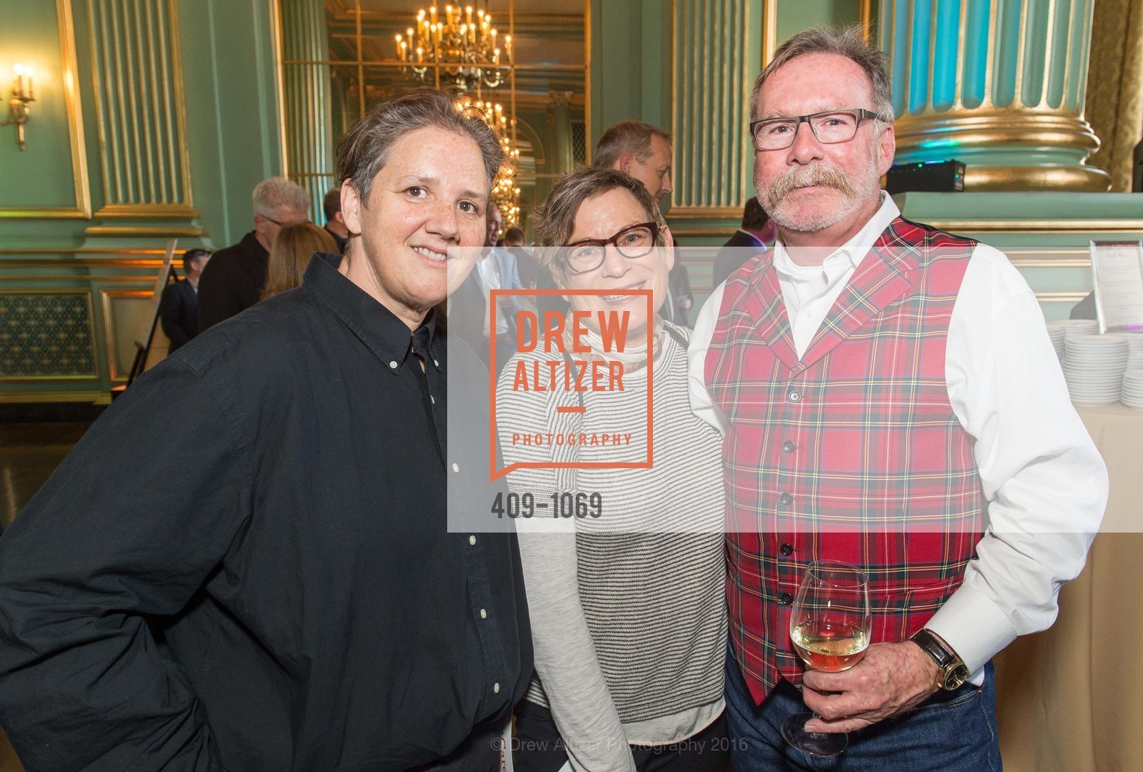 Trish Tunney, DK Haas, Ben Amyes, ArtCare Benefit Celebrating the Mayor’s Art Award and the ArtCare Lifetime Achievement Award, Green Room, War Memorial Building, Green Room, War Memorial Building, March 29th, 2016, Photo #409-1069 Trish Tunney, DK Haas, Ben Amyes, Photo #409-1069
