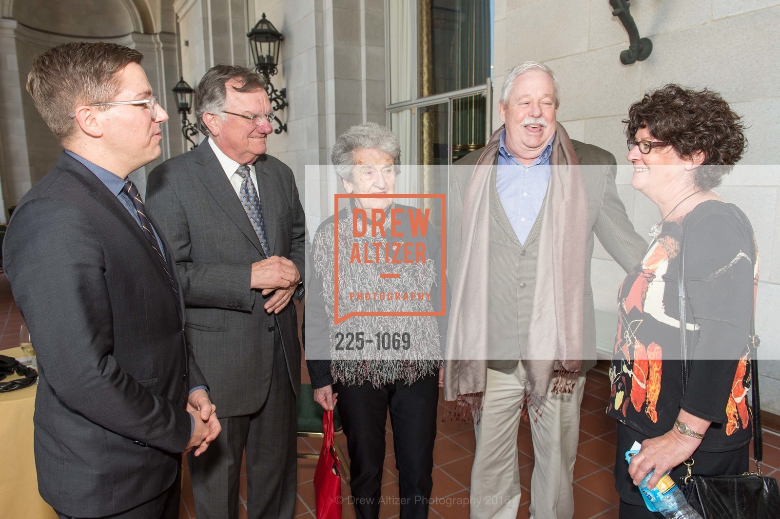 Tom DeCaigny, Steven Oliver, Ruth Braunstein, Armistead Maupin, Marna Clark, ArtCare Benefit Celebrating the Mayor’s Art Award and the ArtCare Lifetime Achievement Award, Green Room, War Memorial Building, Green Room, War Memorial Building, March 29th, 2016, Photo #225-1069 Tom DeCaigny, Steven Oliver, Ruth Braunstein, Armistead Maupin, Marna Clark, Photo #225-1069