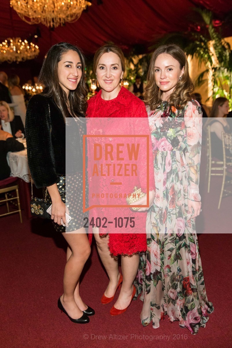 Denna Nazem, Noosheen Hashemi, Nikita Kahn, The Mid-Winter Gala 2016 Sponsored by Dolce & Gabbana, Legion of Honor. 100 34th Ave, March 31st, 2016, Photo #2402-1075 Denna Nazem, Noosheen Hashemi, Nikita Kahn, Photo #2402-1075