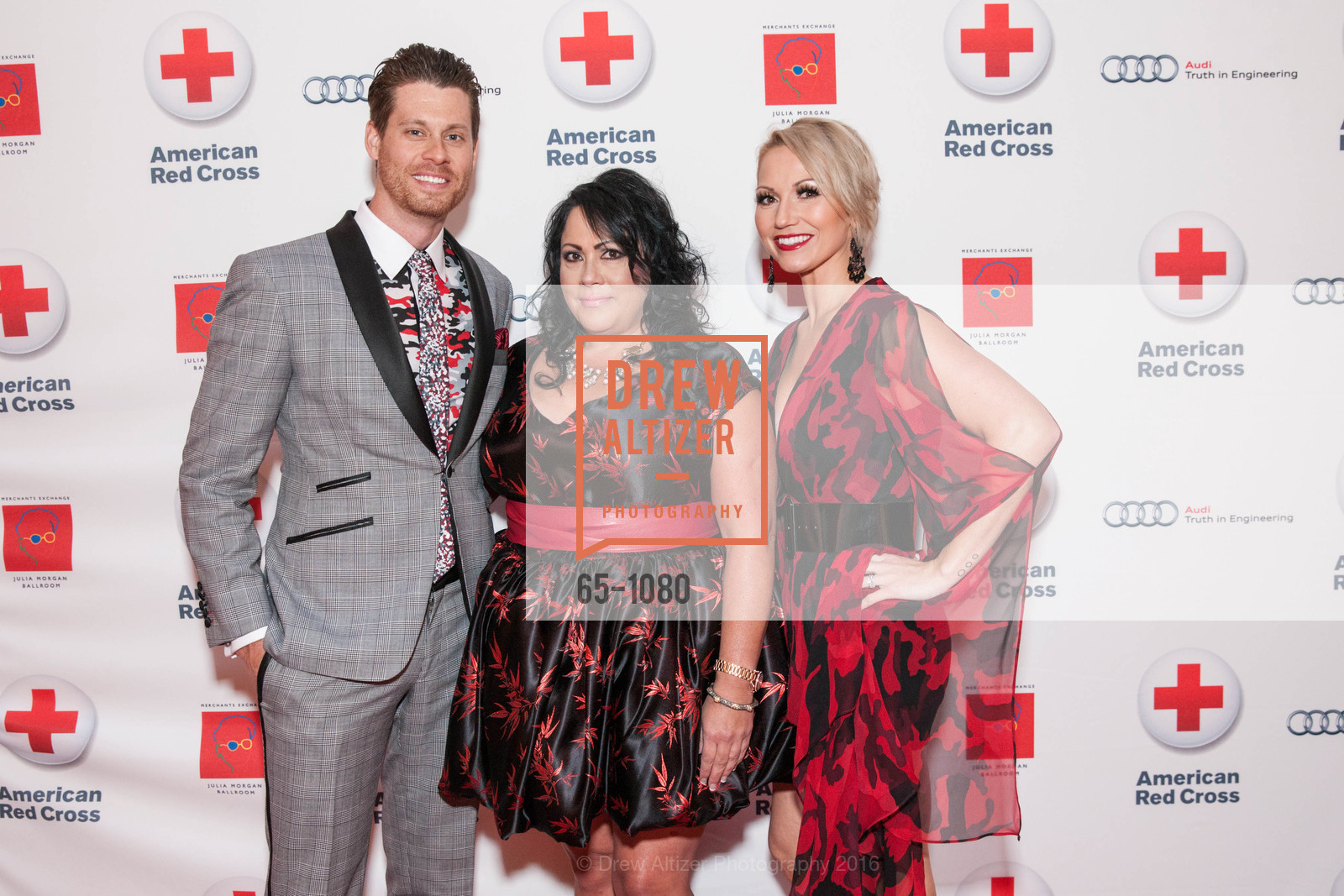 Nathan Johnson, Gina Downing, Bre Johnson, Red Cross Gala, Julia Morgan Ballroom. 465 California St, April 1st, 2016, Photo #65-1080 Nathan Johnson, Gina Downing, Bre Johnson, Photo #65-1080