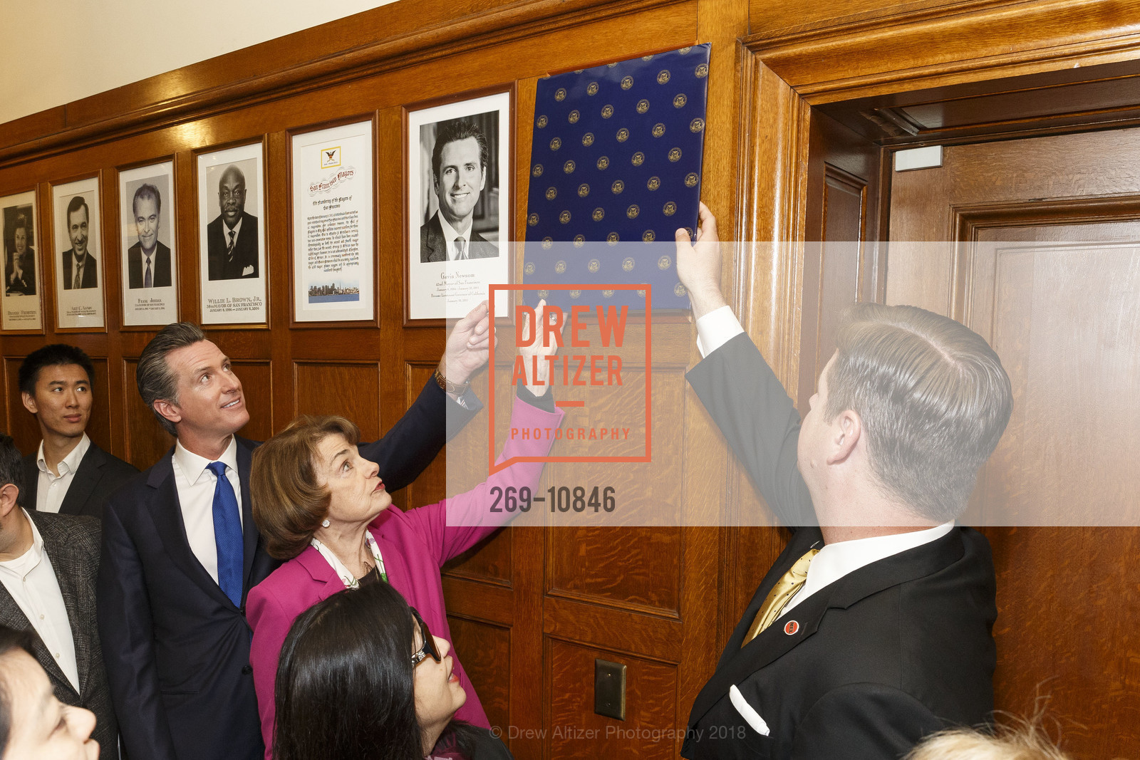 Gavin Newsom, Dianne Feinstein, Mark Farrell, Mayor Ed Lee Official Photo Unveiling, San Francisco City Hall. 1 Dr. Carlton B. Goodlett Place, May 5th, 2018, Photo #269-10846 Gavin Newsom, Dianne Feinstein, Mark Farrell, Photo #269-10846