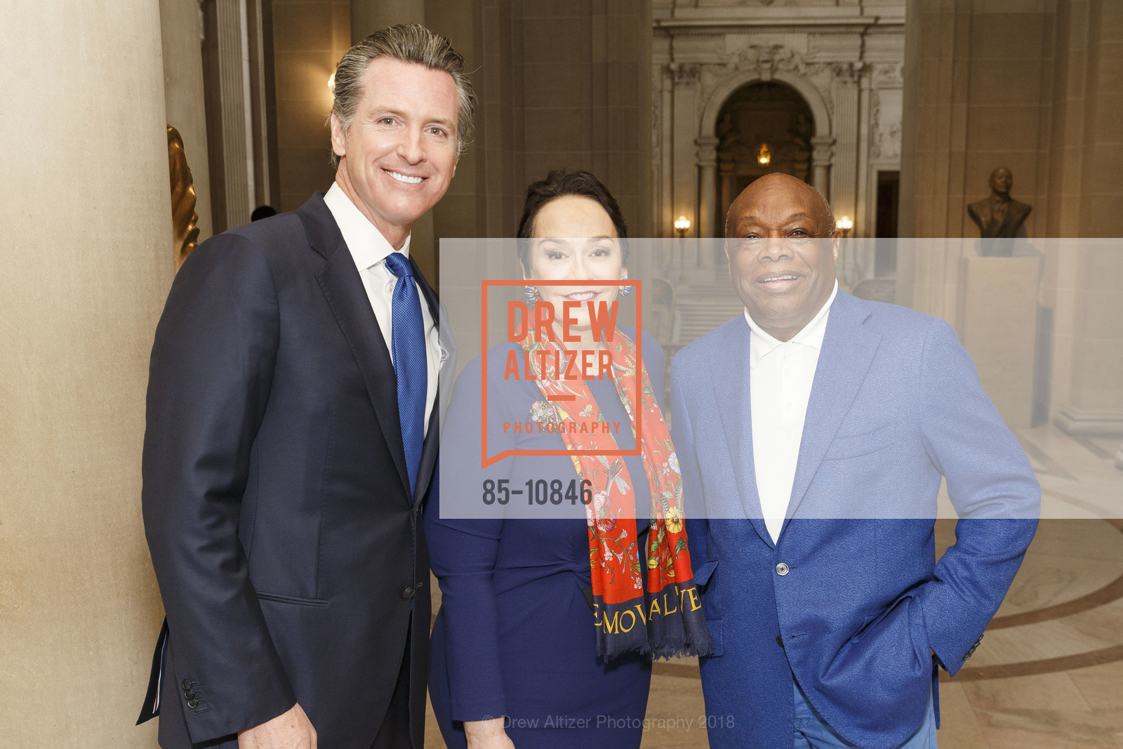 Gavin Newsom, Elisa Stephens, Willie Brown, Mayor Ed Lee Official Photo Unveiling, San Francisco City Hall. 1 Dr. Carlton B. Goodlett Place, May 5th, 2018, Photo #85-10846 Gavin Newsom, Elisa Stephens, Willie Brown, Photo #85-10846