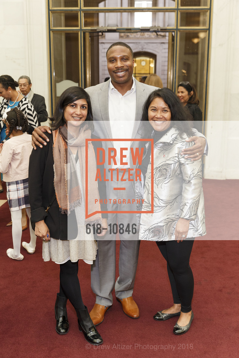 Aneeka Chaudhry, Derick Brown, Hydra Mendoza, Mayor Ed Lee Official Photo Unveiling, San Francisco City Hall. 1 Dr. Carlton B. Goodlett Place, May 5th, 2018, Photo #618-10846 Aneeka Chaudhry, Derick Brown, Hydra Mendoza, Photo #618-10846