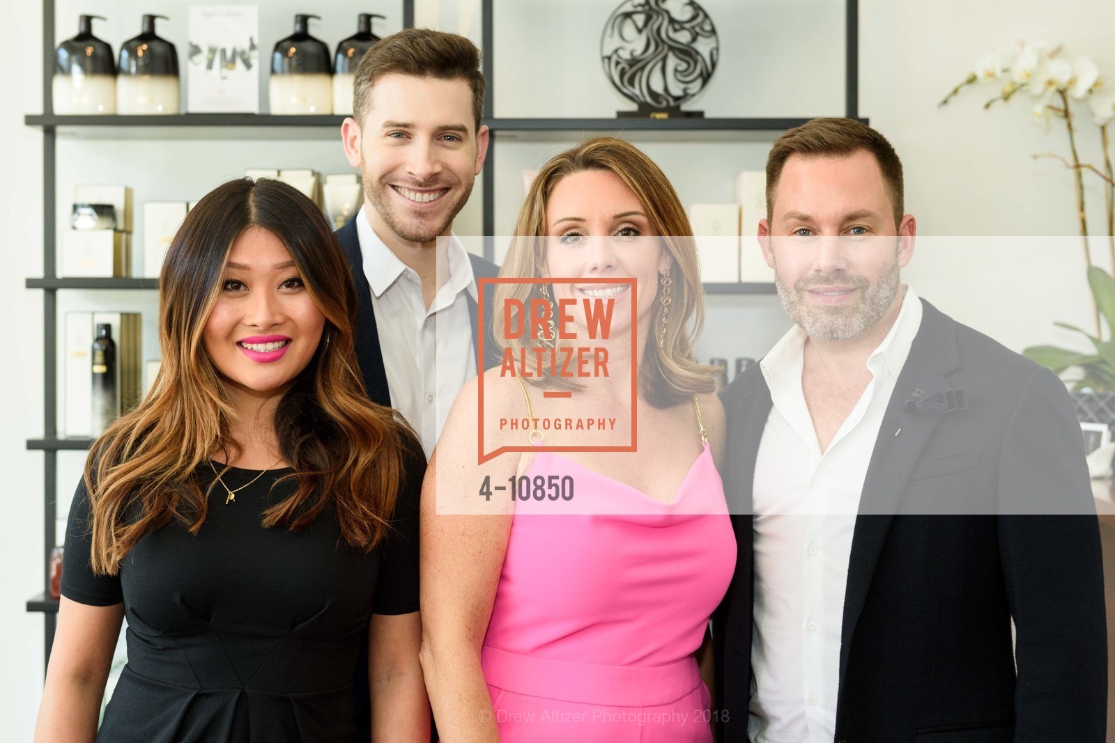 Justina Der, Nathan Ornell, Lindsay Glaser, Jason Bishop, Charles W Thomas Salon Grand Opening, Charles W Thomas Salon. 3571 Sacramento Street, May 4th, 2018, Photo #4-10850 Justina Der, Nathan Ornell, Lindsay Glaser, Jason Bishop, Photo #4-10850