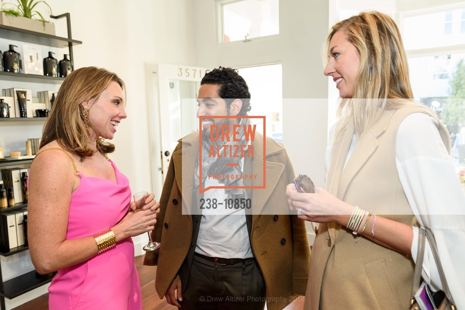 Lindsay Glaser, Homan Rajai, April Yarahmadi, Charles W Thomas Salon Grand Opening, Charles W Thomas Salon. 3571 Sacramento Street, May 4th, 2018, Photo #238-10850 Lindsay Glaser, Homan Rajai, April Yarahmadi, Photo #238-10850