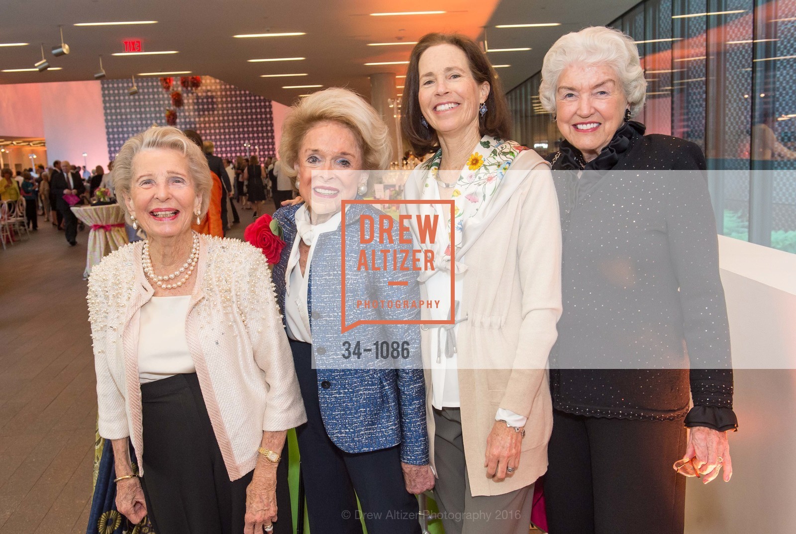 Katharine Thompson, Harriet Quarre, Betsy Dixon, Elizabeth Ashley, Bouquets to Art Opening Night Gala, de Young Museum. 50 Hagiwara Tea Garden Dr, April 4th, 2016, Photo #34-1086 Katharine Thompson, Harriet Quarre, Betsy Dixon, Elizabeth Ashley, Photo #34-1086