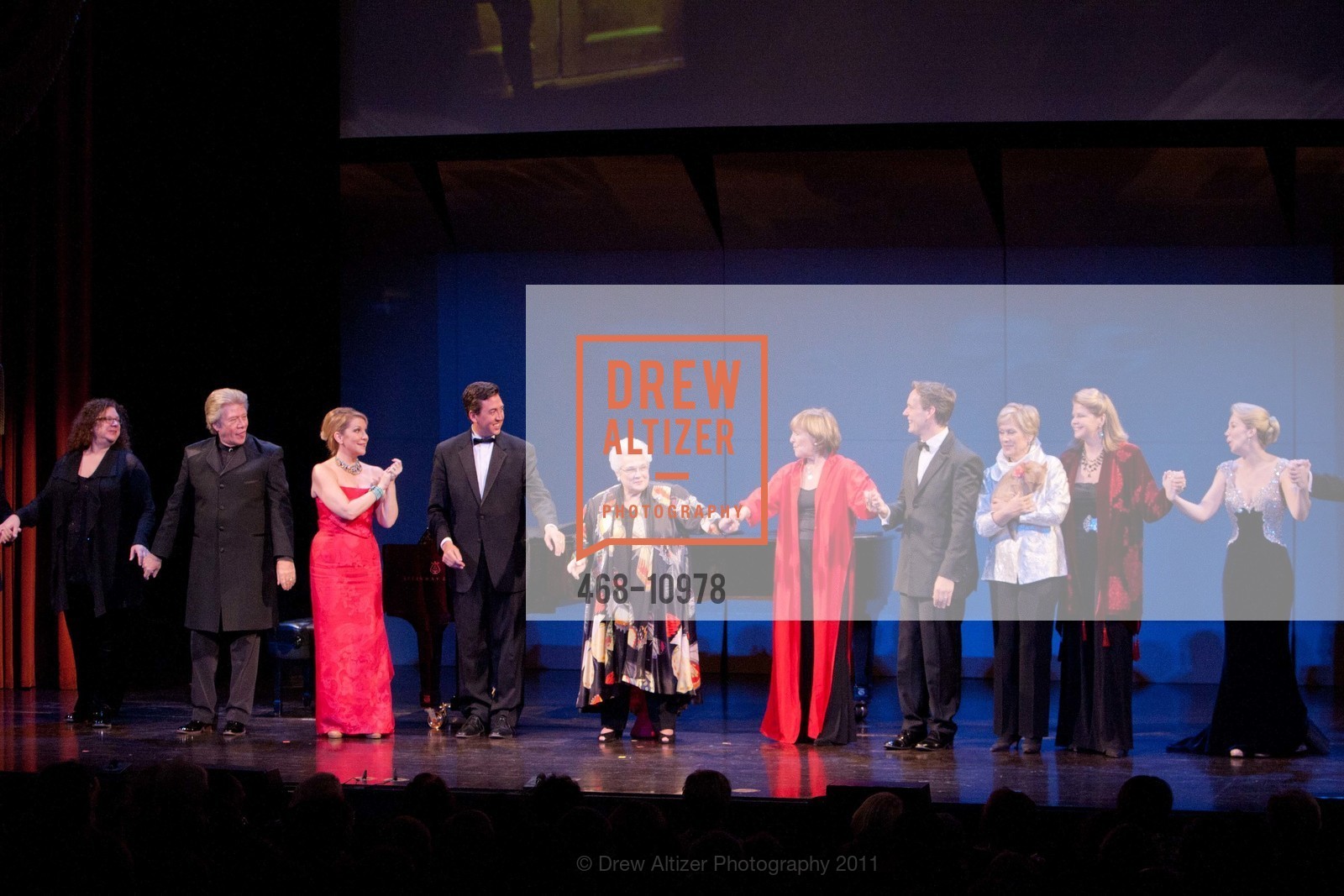 Samuel Raney, Joyce DiDonato, John Churchwell, Marilyn Horn, Frederica von Stade, Jake Heggie, Dame Kiri Te Kanawa, Susan Graham, Susannah Biller, SF OPERA: Celebrating Frederica Von Stade, US, December 3rd, 2011, Photo #468-10978 Samuel Raney, Joyce DiDonato, John Churchwell, Marilyn Horn, Frederica von Stade, Jake Heggie, Dame Kiri Te Kanawa, Susan Graham, Susannah Biller, Photo #468-10978