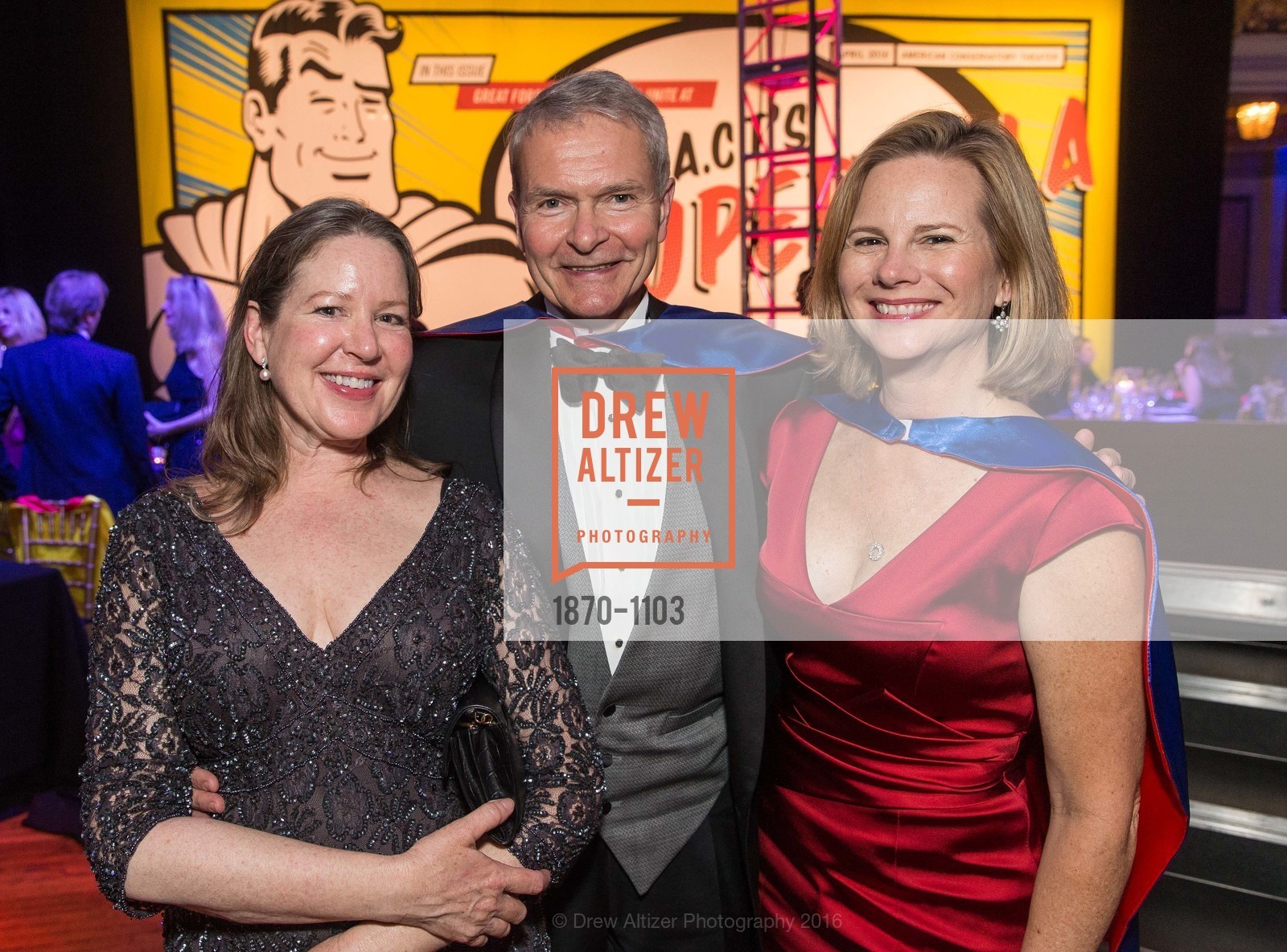 Nancy Sawyer Hasson, Kirke Hasson, Kat Anderson, A.C.T.'s Supergala 2016, The Regency, Ballroom. 1290 Sutter St, San Francisco, CA 94109, April 14th, 2016, Photo #1870-1103 Nancy Sawyer Hasson, Kirke Hasson, Kat Anderson, Photo #1870-1103