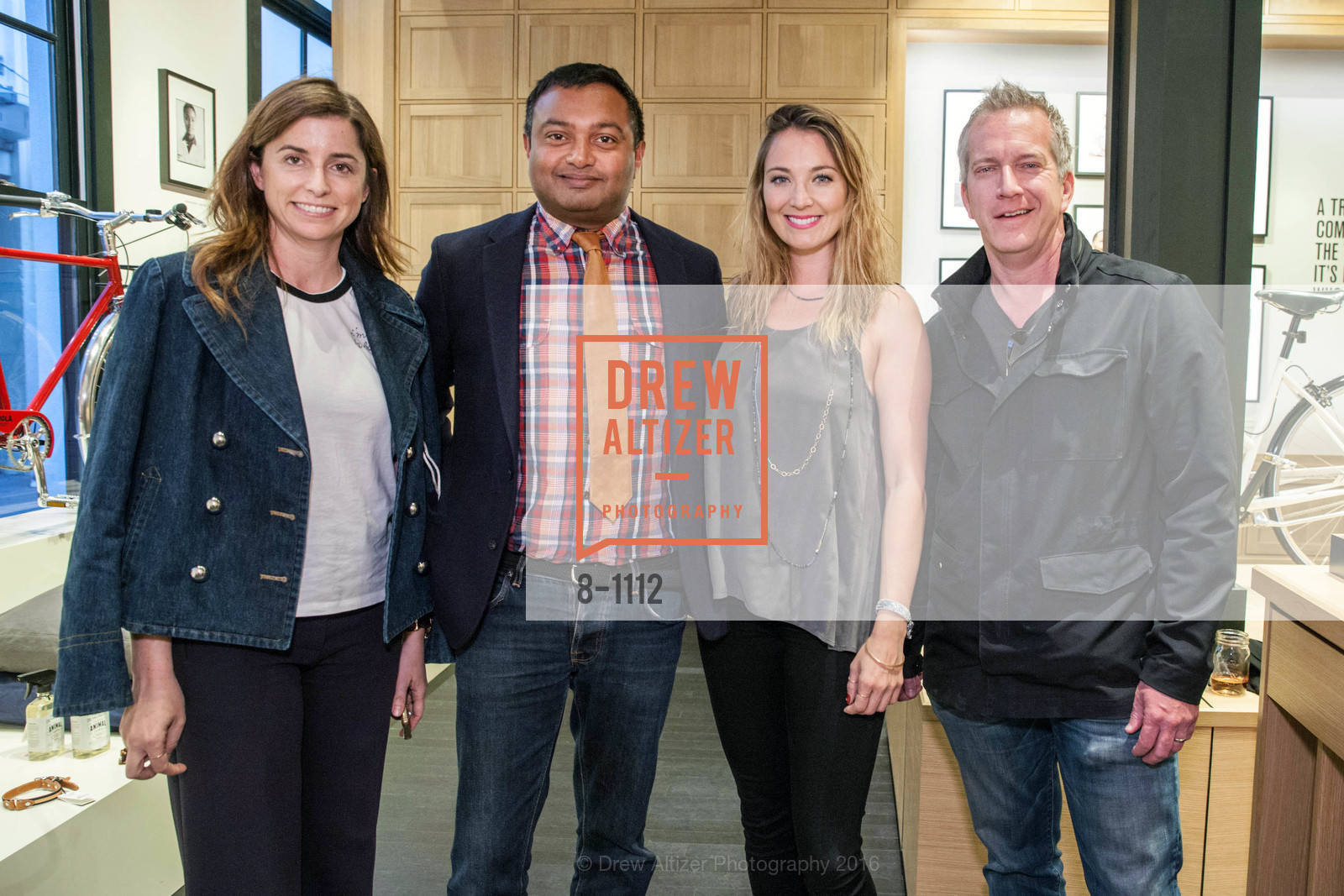 Emily Holt, Nish Nadaraja, Eva Frye, Hans Koch, Shinola's Leather Trunk Show with Richard Lambertson & John Truex, Shinola. 722 Montgomery St, April 14th, 2016, Photo #8-1112 Emily Holt, Nish Nadaraja, Eva Frye, Hans Koch, Photo #8-1112