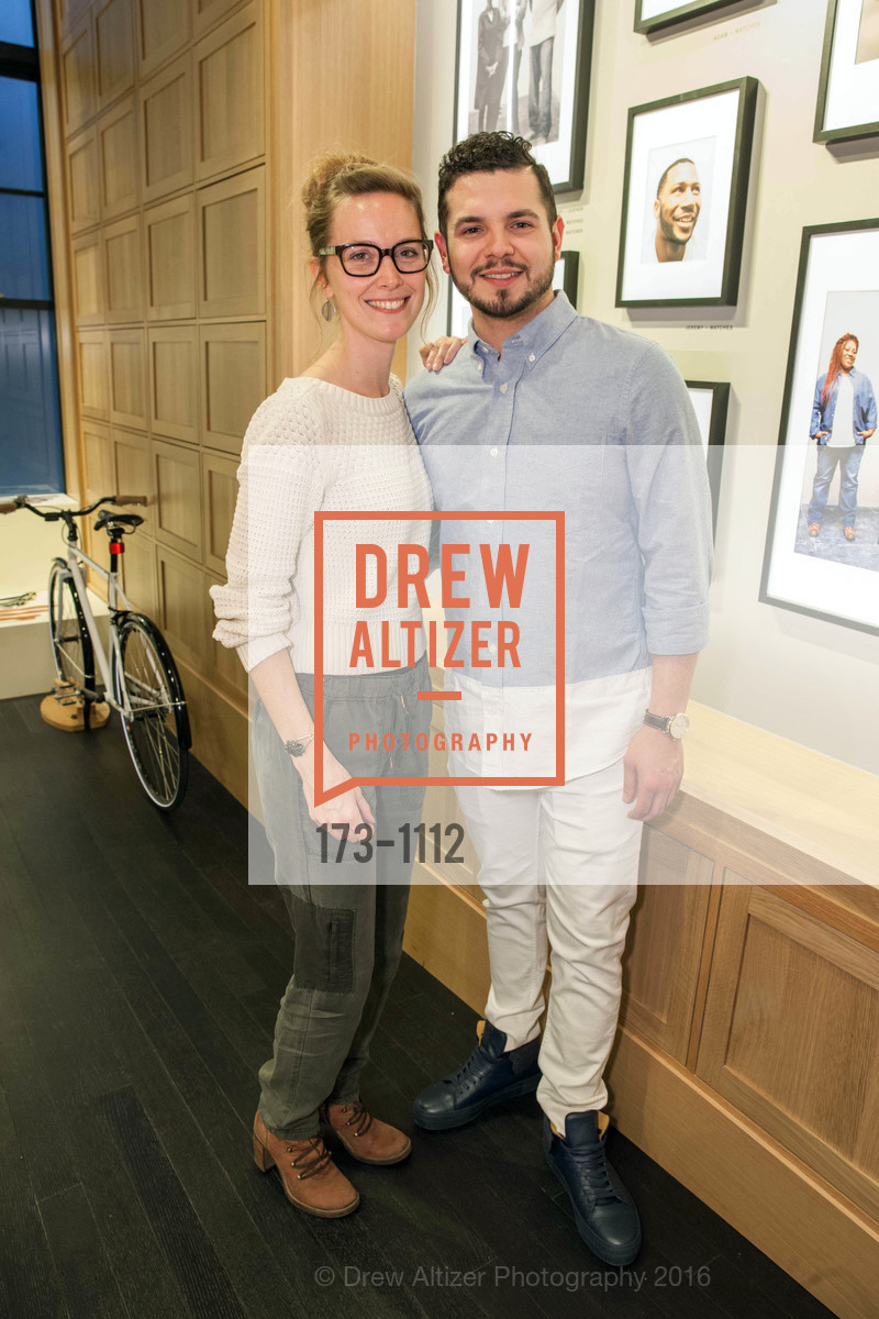 Kim van Liefferinge, Estevan Galvan, Shinola's Leather Trunk Show with Richard Lambertson & John Truex, Shinola. 722 Montgomery St, April 14th, 2016, Photo #173-1112 Kim van Liefferinge, Estevan Galvan, Photo #173-1112