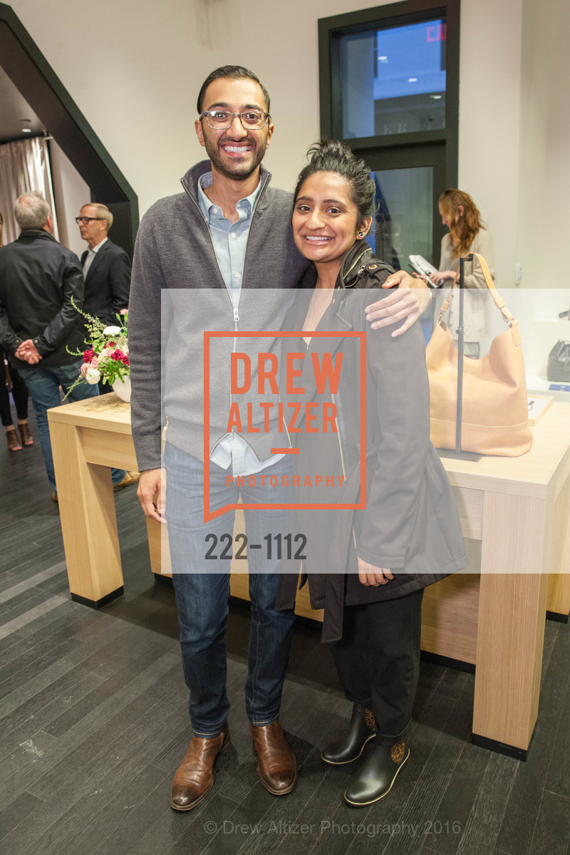 Ajay Moti, Drashti Patel, Shinola's Leather Trunk Show with Richard Lambertson & John Truex, Shinola. 722 Montgomery St, April 14th, 2016, Photo #222-1112 Ajay Moti, Drashti Patel, Photo #222-1112