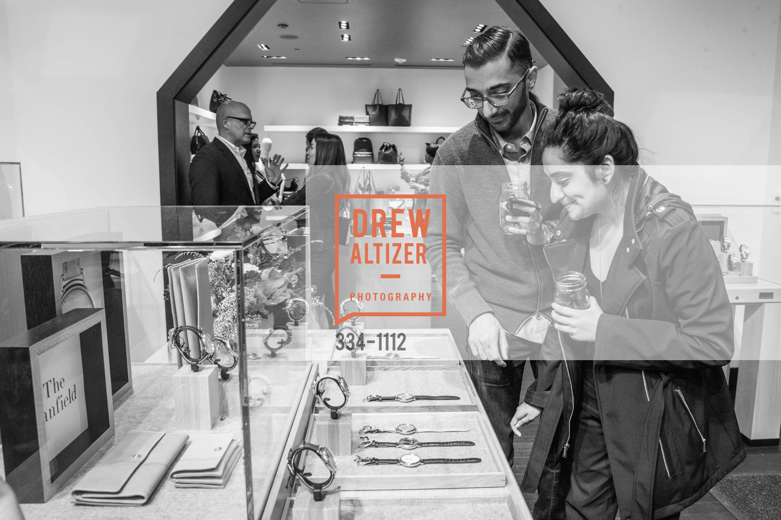 Ajay Moti, Drashti Patel, Shinola's Leather Trunk Show with Richard Lambertson & John Truex, Shinola. 722 Montgomery St, April 14th, 2016, Photo #334-1112 Ajay Moti, Drashti Patel, Photo #334-1112