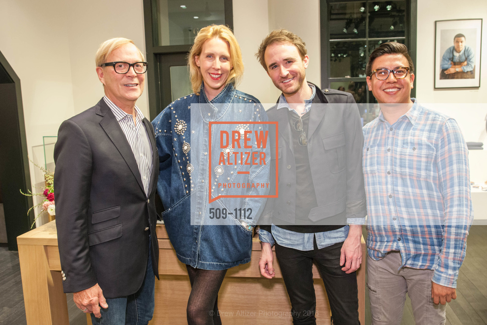 Richard Lambertson, Lauren Goodman, Andrew Lutjens, Estevan Galvan, Shinola's Leather Trunk Show with Richard Lambertson & John Truex, Shinola. 722 Montgomery St, April 14th, 2016, Photo #509-1112 Richard Lambertson, Lauren Goodman, Andrew Lutjens, Estevan Galvan, Photo #509-1112