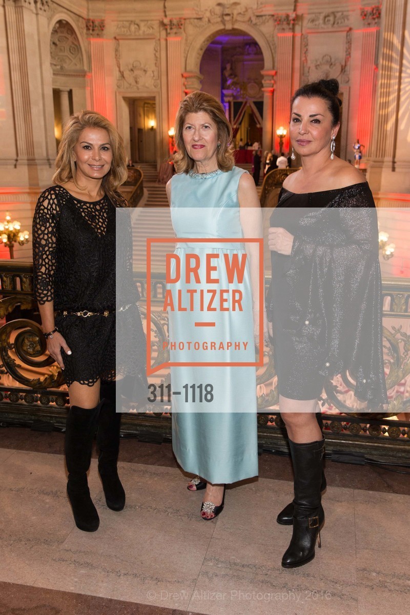 Ladan Mozafar, Emely Weissman, Azadeh Riaz, San Francisco Opera Guild Presents Nod to Mod Ball Celebrating Matthew Shilvock, City Hall. 1 Dr Carlton B Goodlett Pl, April 20th, 2016, Photo #311-1118 Ladan Mozafar, Emely Weissman, Azadeh Riaz, Photo #311-1118