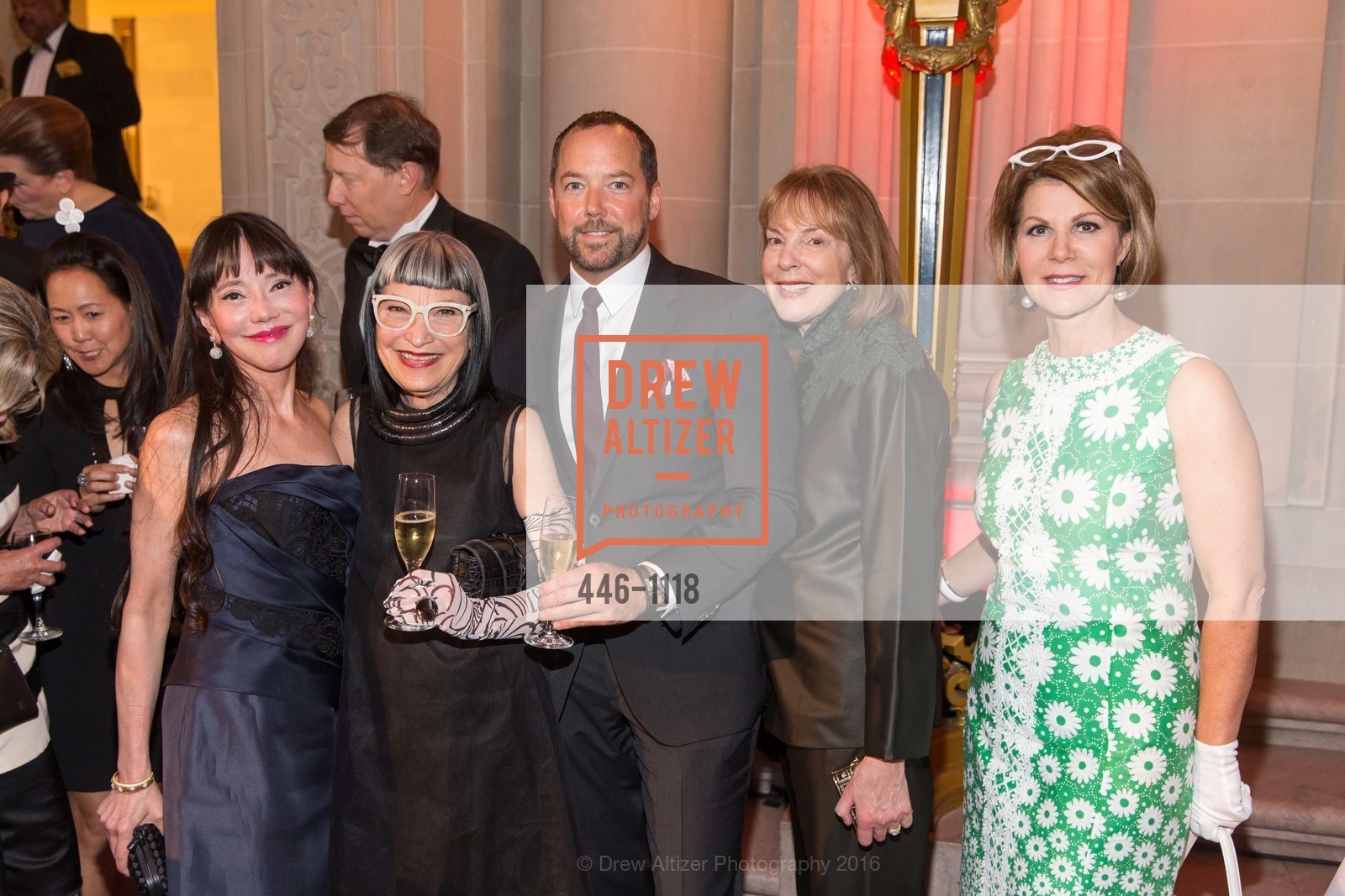 France Szeto, Barbara Cowen, Michael Valenci, Eve Wertsch, Katie Jarman, San Francisco Opera Guild Presents Nod to Mod Ball Celebrating Matthew Shilvock, City Hall. 1 Dr Carlton B Goodlett Pl, April 20th, 2016, Photo #446-1118 France Szeto, Barbara Cowen, Michael Valenci, Eve Wertsch, Katie Jarman, Photo #446-1118