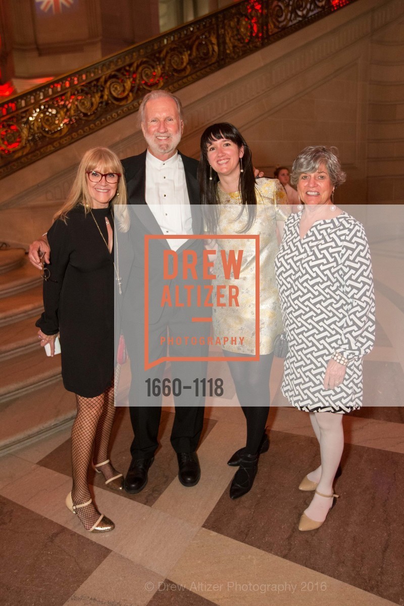 Kathy McDonnell, Tom McDonnell, Megan McDonnell, Carol Hodges, San Francisco Opera Guild Presents Nod to Mod Ball Celebrating Matthew Shilvock, City Hall. 1 Dr Carlton B Goodlett Pl, April 20th, 2016, Photo #1660-1118 Kathy McDonnell, Tom McDonnell, Megan McDonnell, Carol Hodges, Photo #1660-1118