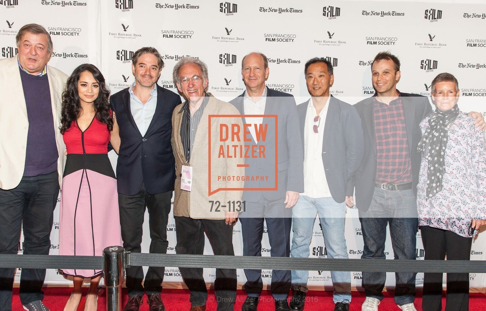 Stephen Fry, Devika Bhise, Matt Brown, Robert Kanigel, Doron Weber, Ken Ono, Coby Brown, Annie Pressman, SFIFF: THE MAN WHO KNEW INFINITY Red Carpet Arrivals, Castro Theater. 429 Castro Street, April 24th, 2016, Photo #72-1131 Stephen Fry, Devika Bhise, Matt Brown, Robert Kanigel, Doron Weber, Ken Ono, Coby Brown, Annie Pressman, Photo #72-1131