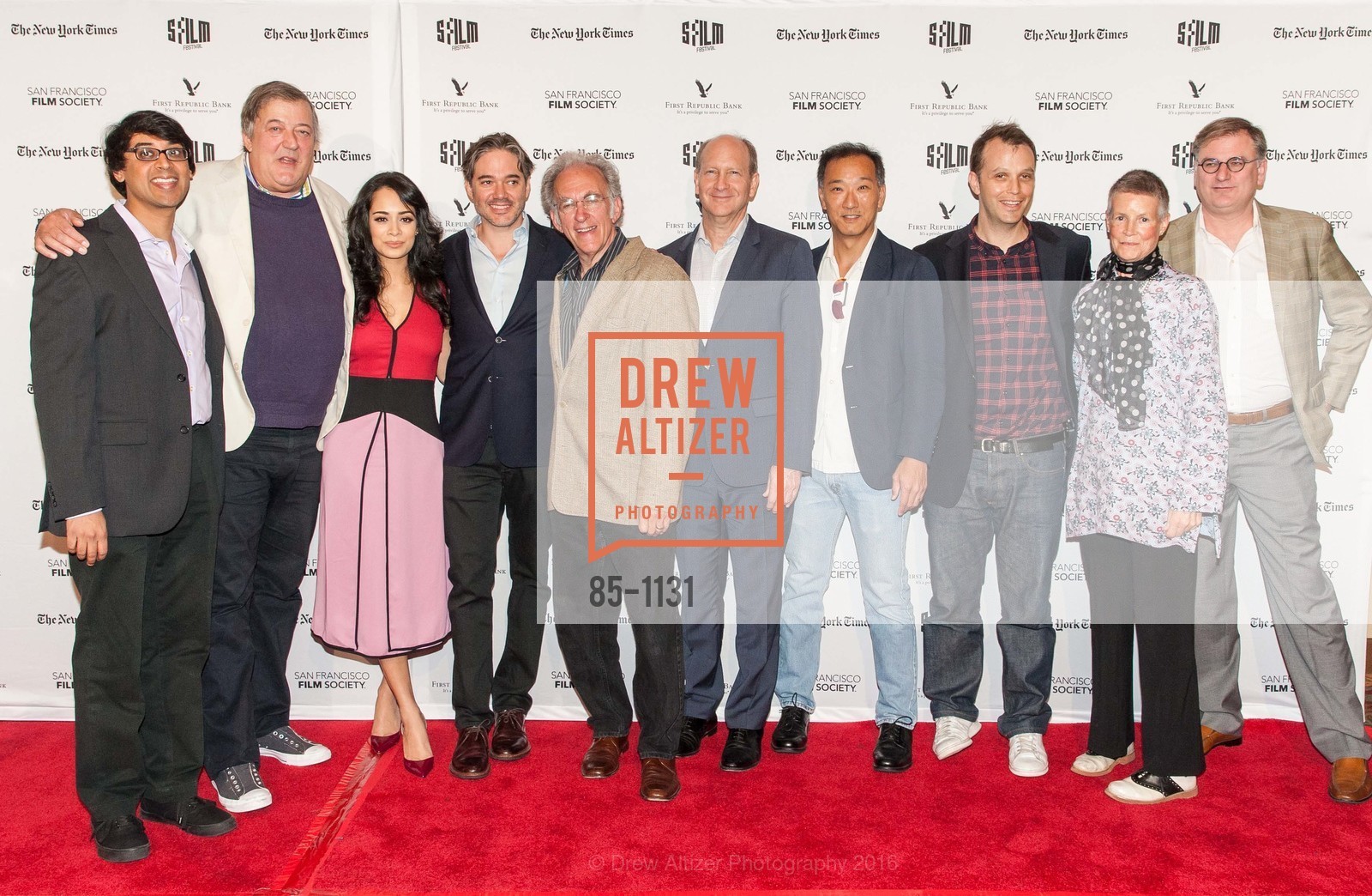 Stephen Fry, Devika Bhise, Matt Brown, Robert Kanigel, Doron Weber, Ken Ono, Coby Brown, Annie Pressman, Noah Cowan, SFIFF: THE MAN WHO KNEW INFINITY Red Carpet Arrivals, Castro Theater. 429 Castro Street, April 24th, 2016, Photo #85-1131 Stephen Fry, Devika Bhise, Matt Brown, Robert Kanigel, Doron Weber, Ken Ono, Coby Brown, Annie Pressman, Noah Cowan, Photo #85-1131
