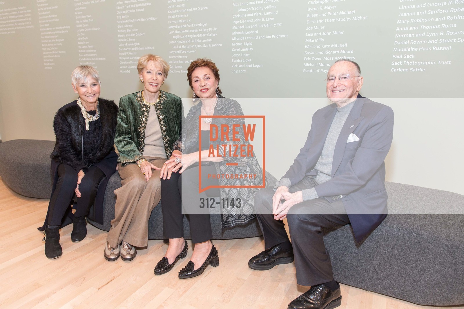Gail Glasser, Barbara Brookins-schneider, Maria Manetti Shrem, Jan Shrem, SFMOMA Curators' Circle and Director's Circle Reception sponsored by J.P. Morgan and illy coffee, SFMOMA. 151 3rd St, April 26th, 2016, Photo #312-1143 Gail Glasser, Barbara Brookins-schneider, Maria Manetti Shrem, Jan Shrem, Photo #312-1143